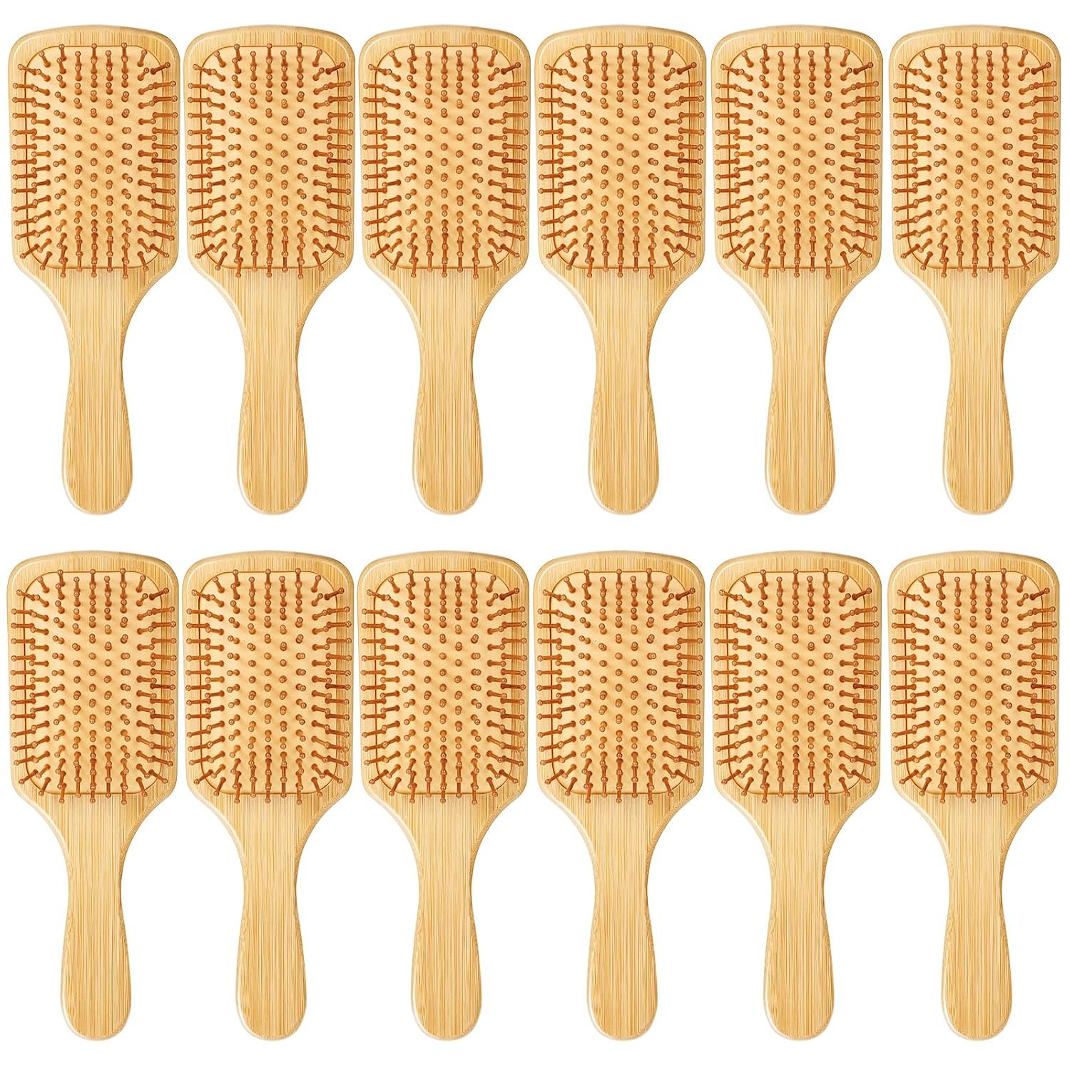 12 Pcs Bamboo Hair Brushes for Women Bulk Natural Wooden Paddle Brush Scalp Massage Round Tip Bamboo Bristles, Anti Static Engraving DIY Gift for Wedding Birthday Party Women Men (9.65” X 3.35″)