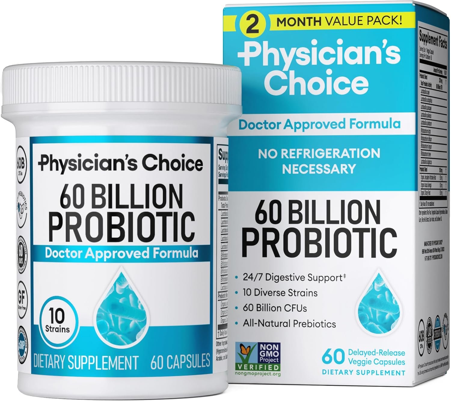Physician’s CHOICE Probiotics 60 Billion CFU – 10 Strains + Organic Prebiotics – Immune, Digestive & Gut Health – Supports Occasional Constipation, Diarrhea, Gas & Bloating – for Women & Men – 60ct