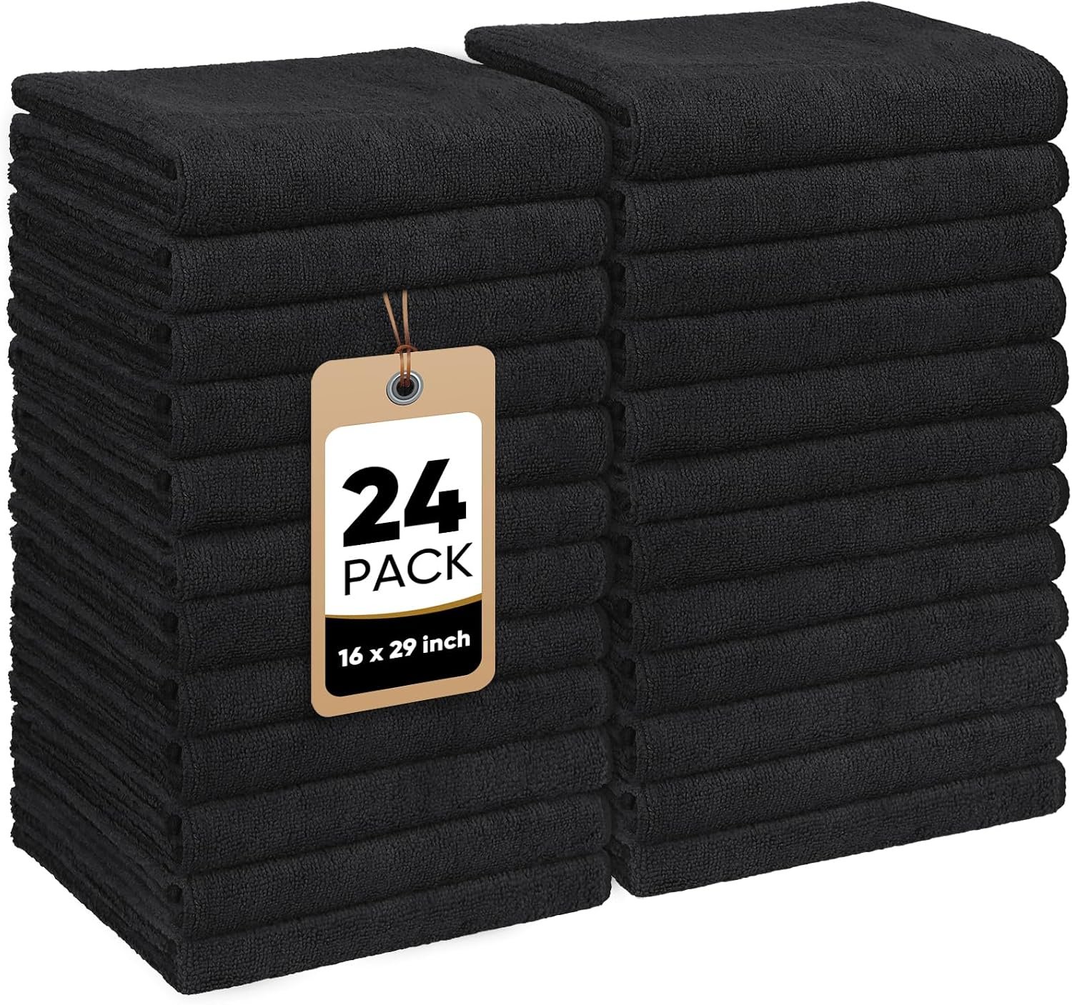 HOMEXCEL Soft Salon Towels 24 Pack,16 by 29 inches, 100% Lint Free, 7X Super Absorbent Microfiber Hair Towels, Fast Dry Hand Towels for Salons, Gym, Spa, Home and Personal Use, Black