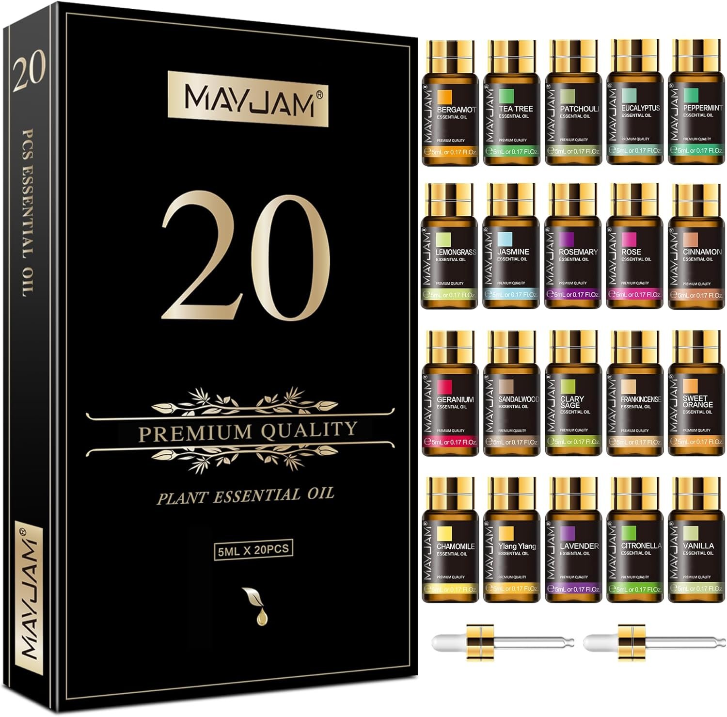 MAYJAM Tea Tree 20 Pcs Pure Essential Oil Gift Set, for Diffuser, Humidifiers, Skin Care, Massage, Fragrance Oil Scent for DIY Candle and Soap Making, Gift for Friend (5ML)