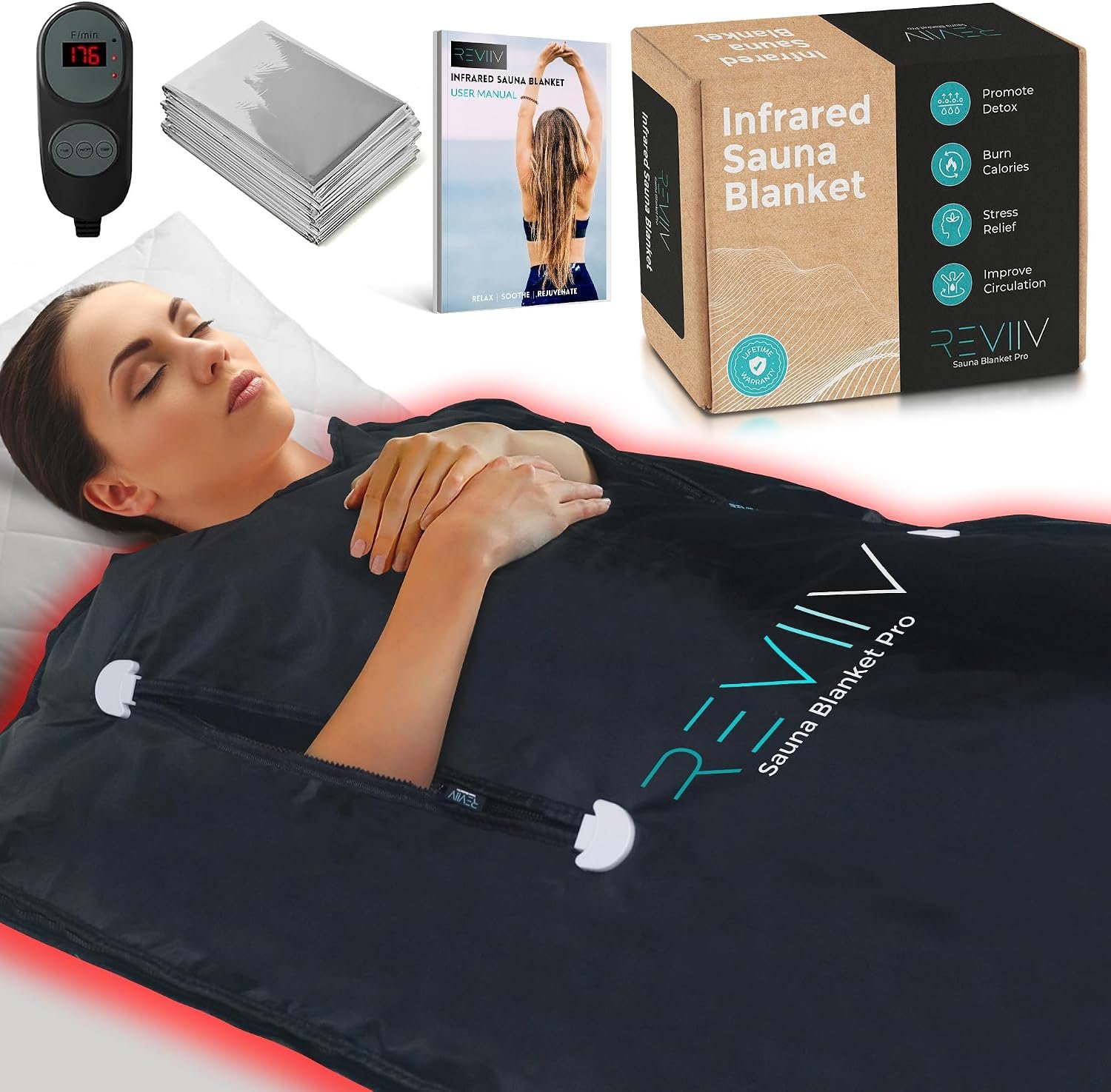 Portable Sauna Blanket with Zipper Arm Holes – 6 ft x 3 ft Far Infrared Sauna Blanket for Detoxification with 10x Bonus Thermal Wraps – Infrared Saunas for Home, 113-176℉