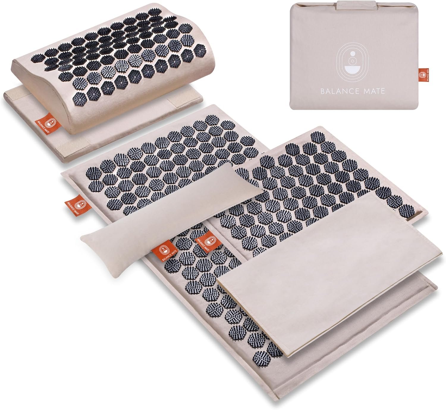 BalanceMate® Acupressure Mat Set with 6,210 Pressure Points for Pain Relief and Relaxation Kit for Back, Neck, and Sleep – Yoga and Meditation Pillow (Soft Cream)