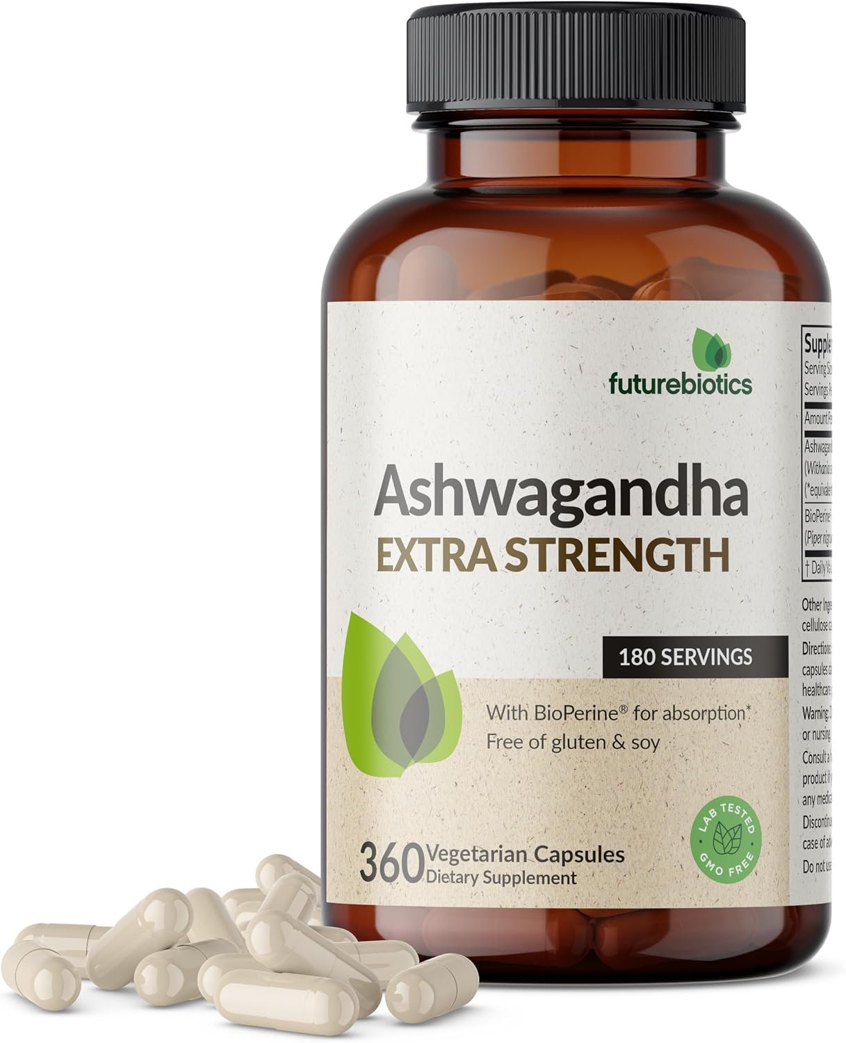 Futurebiotics Ashwagandha Extra Strength Stress & Mood Support 360 Capsules | Vegetarian, Non-GMO, Gluten-FREE, Soy-FREE, BioPerine for High Absorption