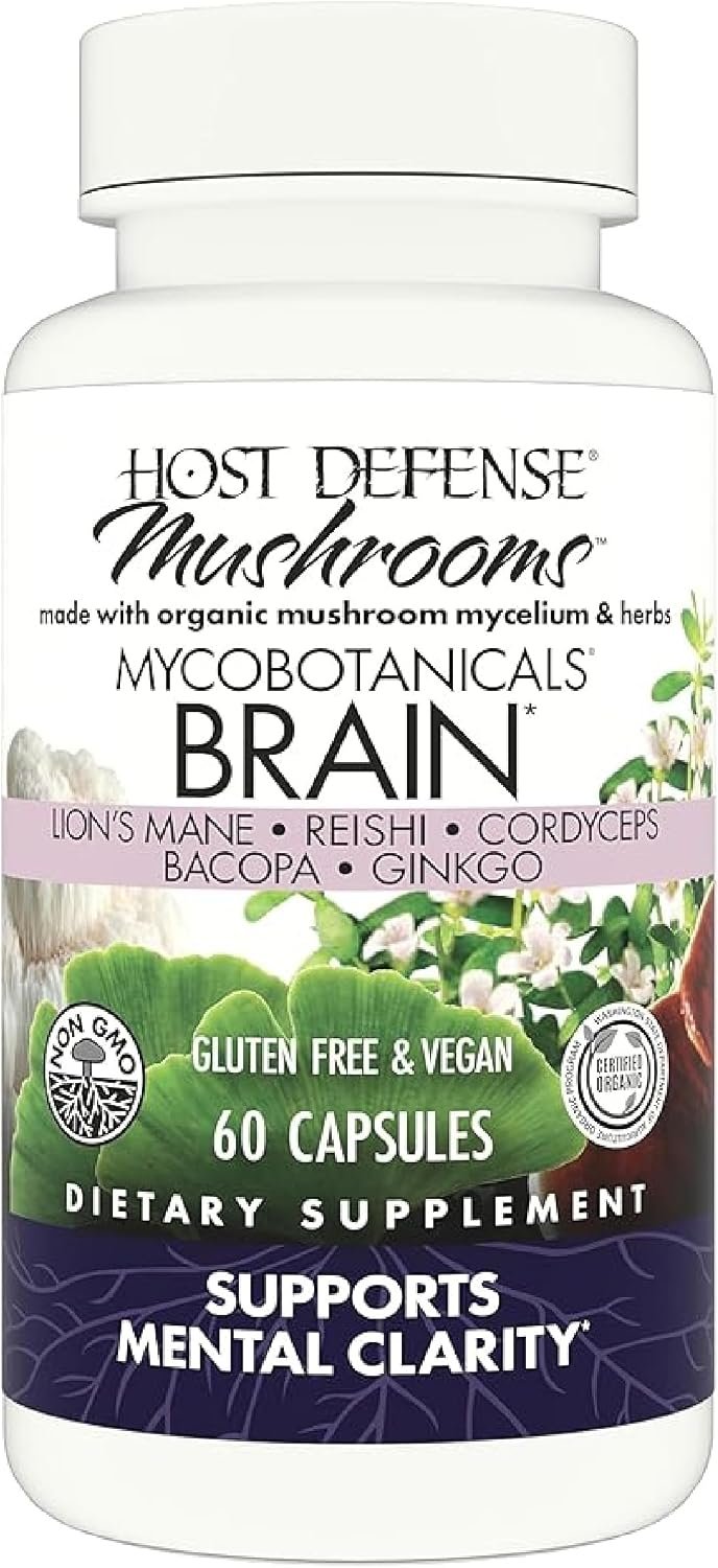Host Defense MycoBotanicals Brain* Capsules – Brain Support Supplement with Lion’s Mane, Reishi & Cordyceps Mushroom – Herbal Supplement for Memory & Focus Support – 60 Capsules