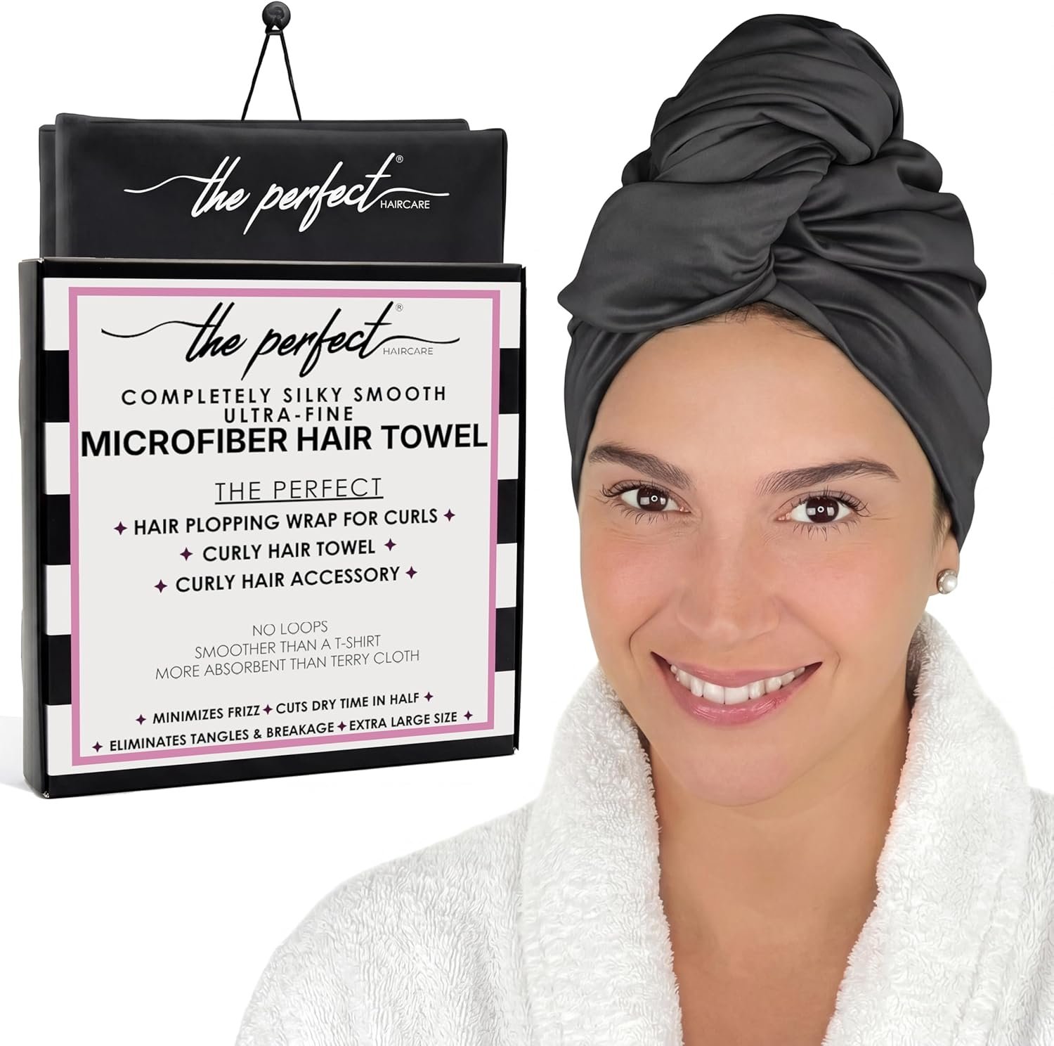 Microfiber Hair Towel Wrap for Women – Large Fast Drying Hair Towel with Patented Clip – Anti-Frizz, Super Absorbent, Silky Smooth Microfiber – Plopping Hair Wrap for Curly, Wavy & Straight Hair