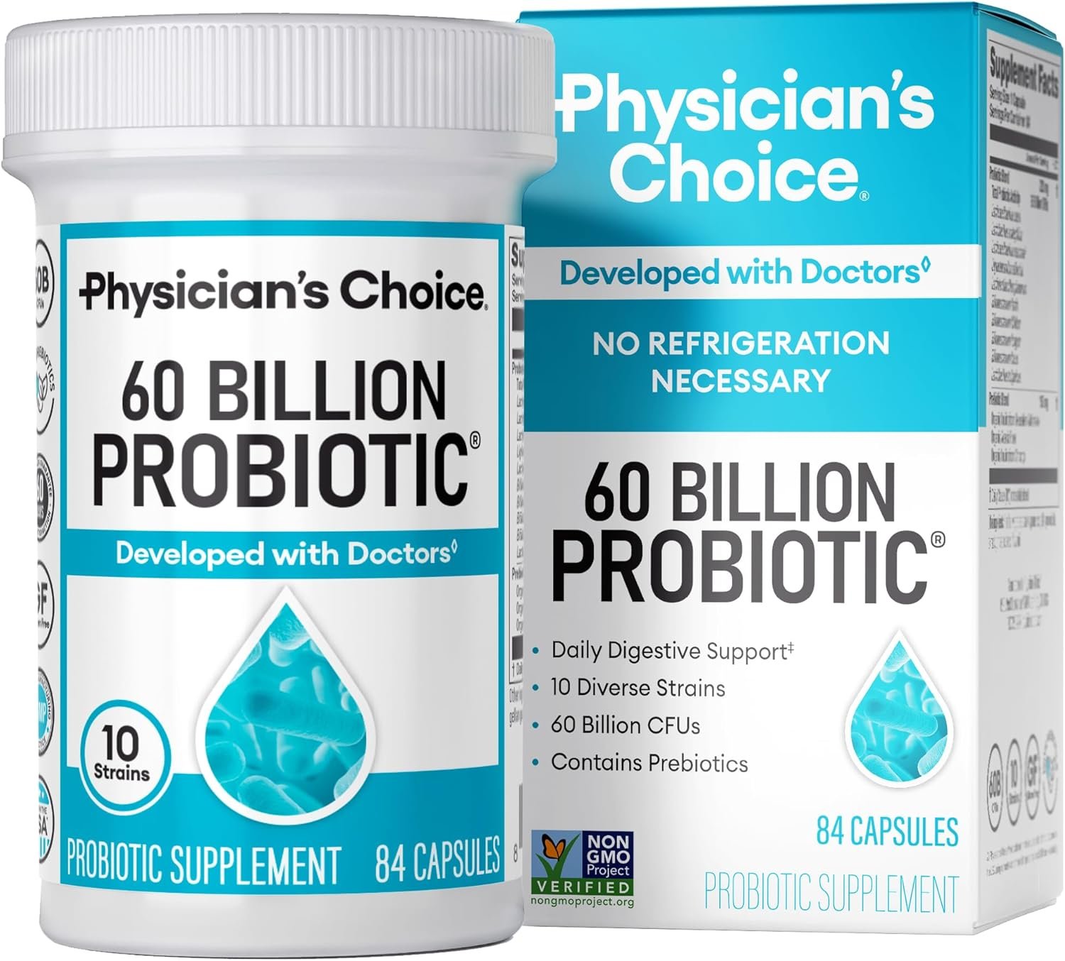 Physician’s CHOICE Probiotics 60 Billion CFU – 10 Strains + Organic Prebiotics – Immune, Digestive & Gut Health – Supports Occasional Constipation, Diarrhea, Gas & Bloating – for Women & Men – 84ct
