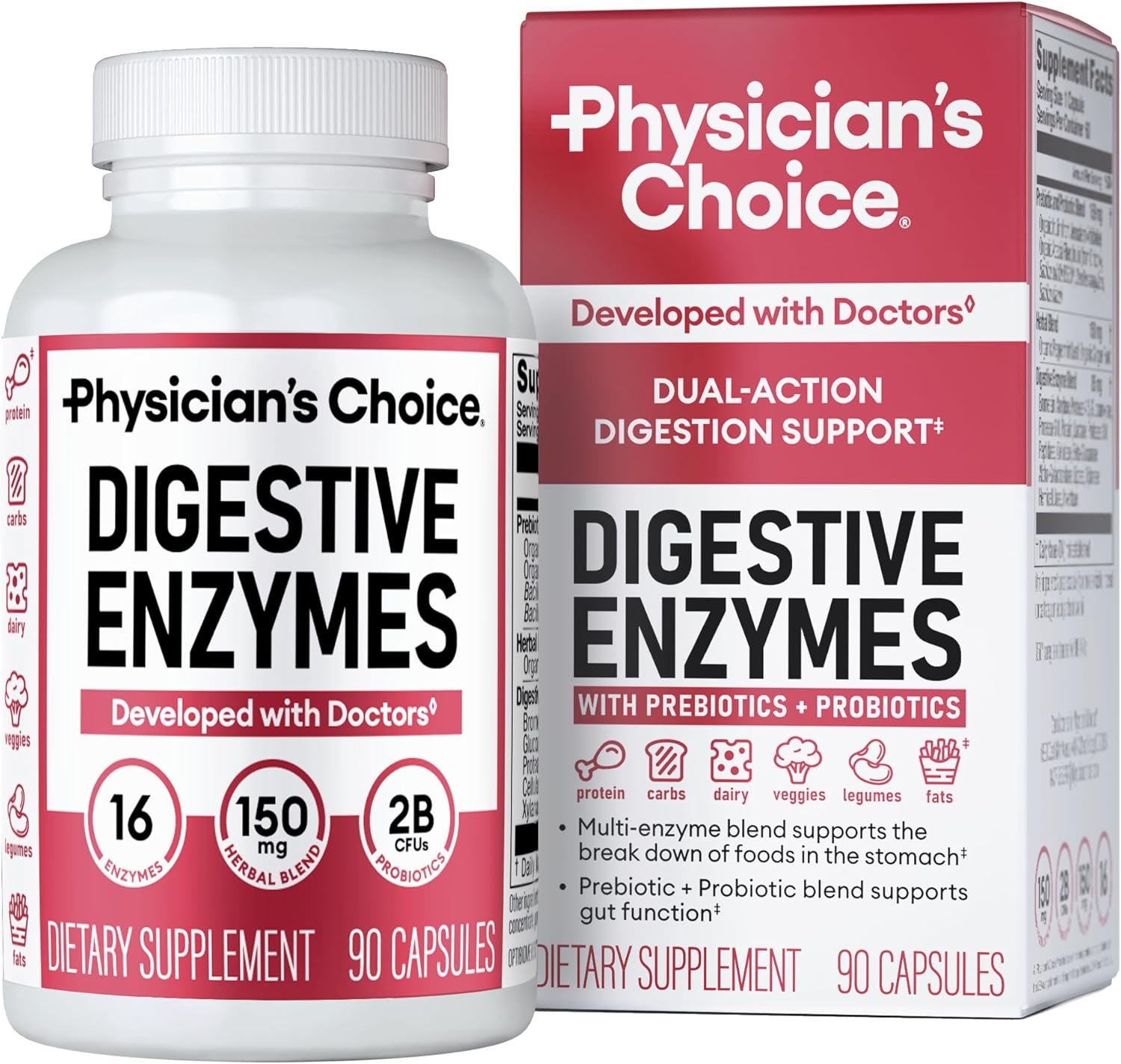 Physician’s CHOICE Digestive Enzymes for Bloating & Digestion – Fast-Acting 16 Enzyme Formula with Organic Prebiotics & Probiotics for Gut & Digestive Health – Meal Time Discomfort Relief – 90 CT