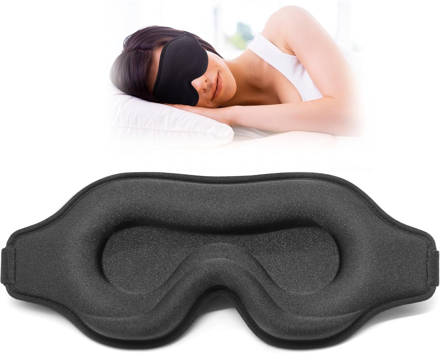Sleep Eye Mask for Men Women, Sleeping Mask for Side Sleeper, Travel Blackout Night Blindfold Eye Shade Cover with Adjustable Strap (Black)