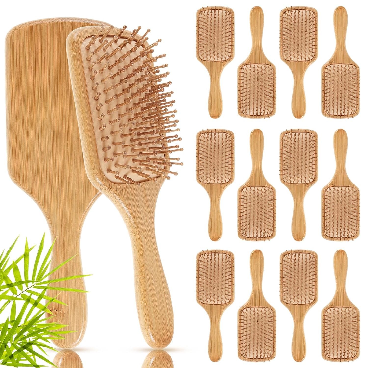 Tessco for you 12 Pcs Bamboo Hair Brushes Bulk Blank Wooden Paddle Brush Natural Scalp Massage Anti Static Hairbrush Engraving DIY Gifts for Women, Wedding, Party(9.65” X 3.35”,Natural)