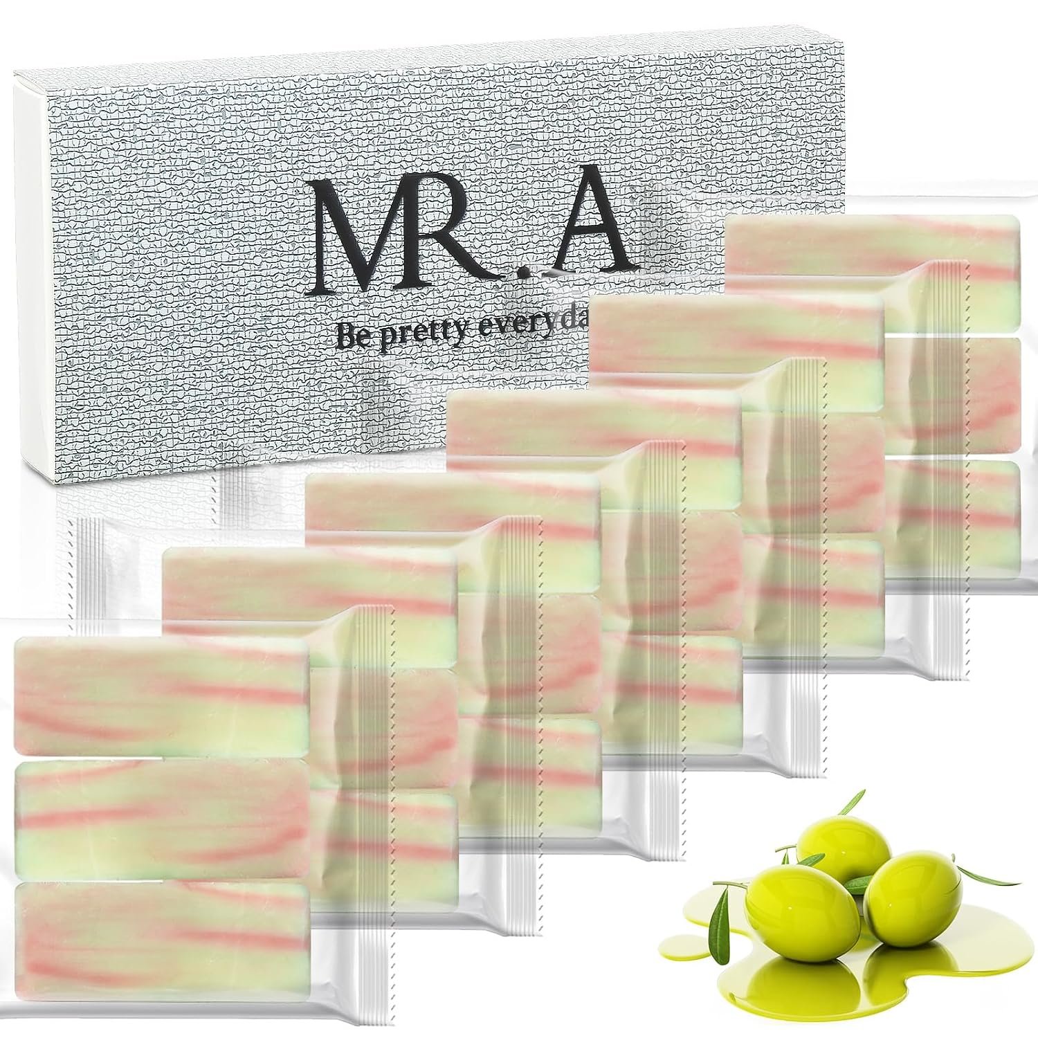 MR.A 23pcs Handmade Travel Soap, Mini Olive Hand Soap Individually Wrapped, Body Bath Gentle Bars Men Women, Travel Size Toiletries for Homeless and Hotel, Essentials Wash for Guest Bathroom