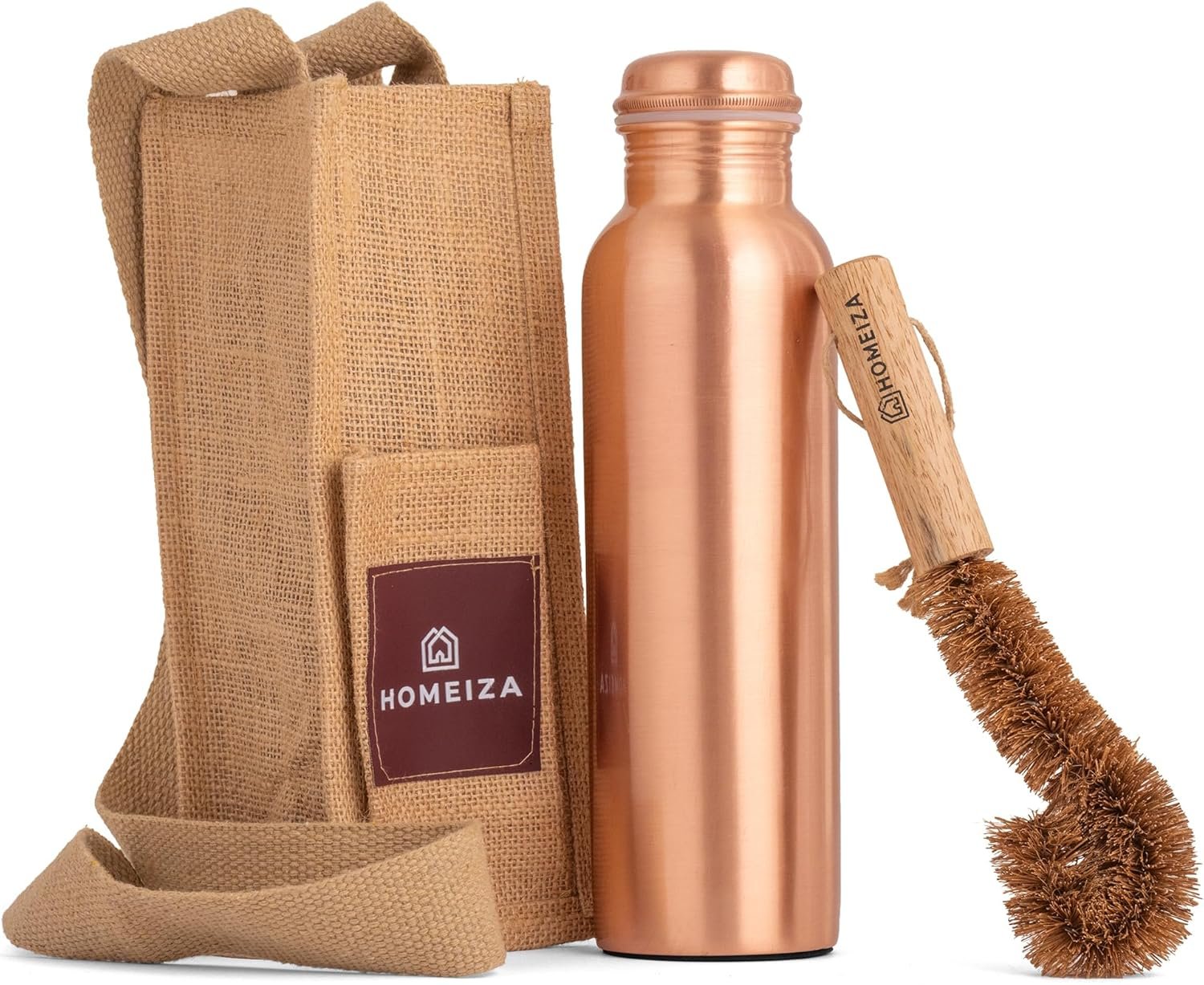 Pure Copper Water Bottle for Drinking Water, 34 Oz Plain Finish with Leak-Proof Cap, Stay Hydrated and Enjoy Natural Benefits. Handcrafted Reusable Water Bottle with Bag & Cleaning Brush