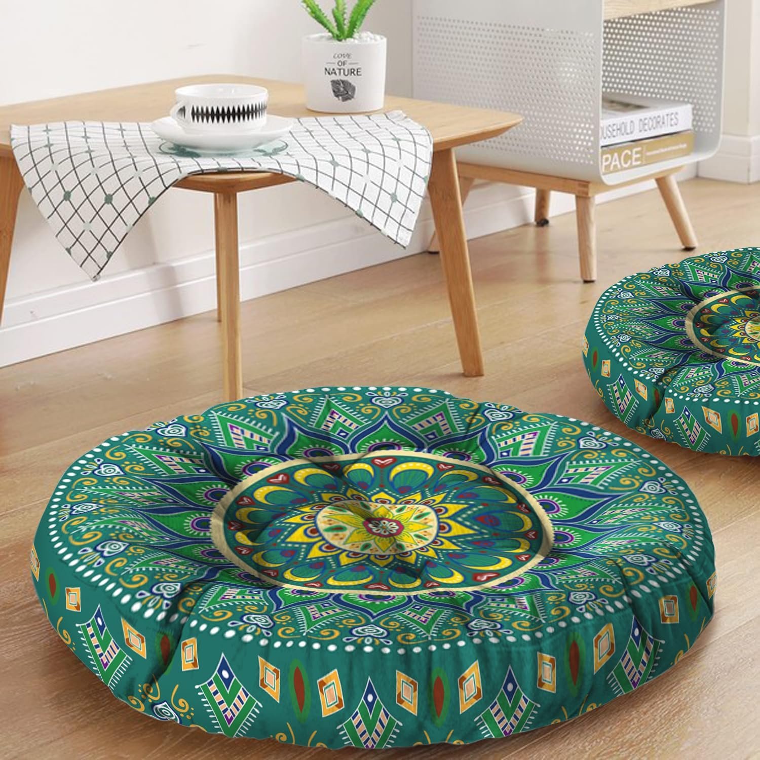 Mandala Meditation Cushion, Boho Meditation Mat, Meditation Pillows for Sitting on Floor, Cushions for Sitting in Home and Outdoor, Round Floor Pillows Cushion Seating for Yoga Accessories 22” X 22”