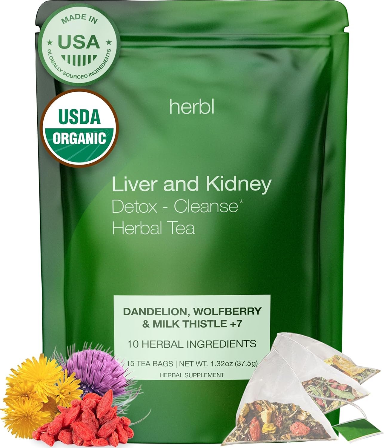 Organic Dandelion Wolfberry Tea – Kidney and Liver Detox Tea – Organic Liver Kidney Cleanse & Detox with Dandelion, Goji Berry, Milk thistle, Turmeric, Hibiscus and extra Herbal Ingredients