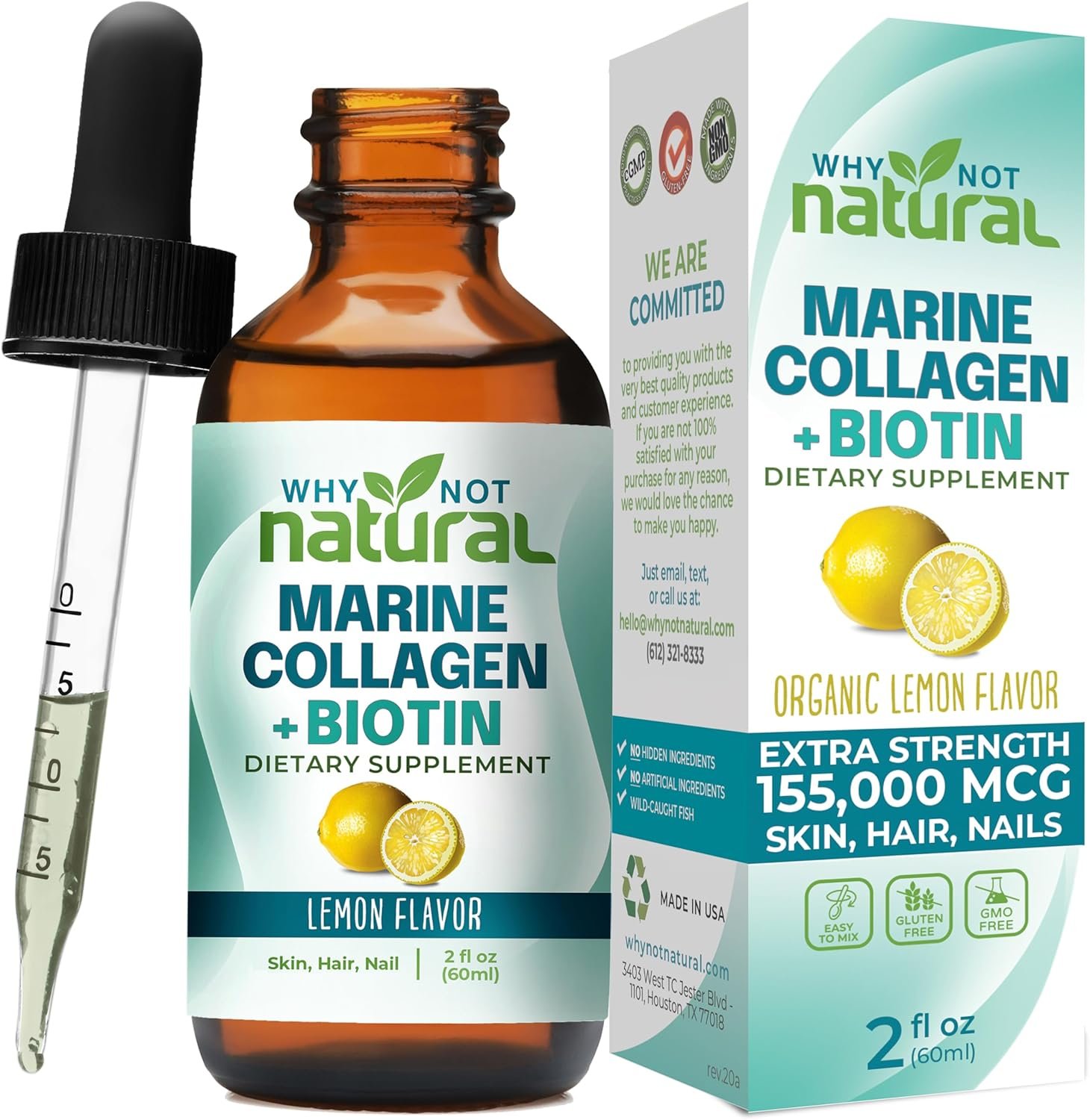 Why Not Natural Liquid Collagen Plus Biotin Drops for Women and Men – Supplement for Hair, Skin, and Nails