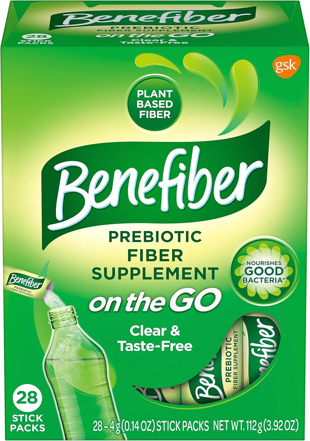 Benefiber On the Go Prebiotic GLP-1 Friendly Fiber Supplement Powder for Digestive Health, Daily Fiber, Unflavored – 28 Sticks (3.92 Ounces)