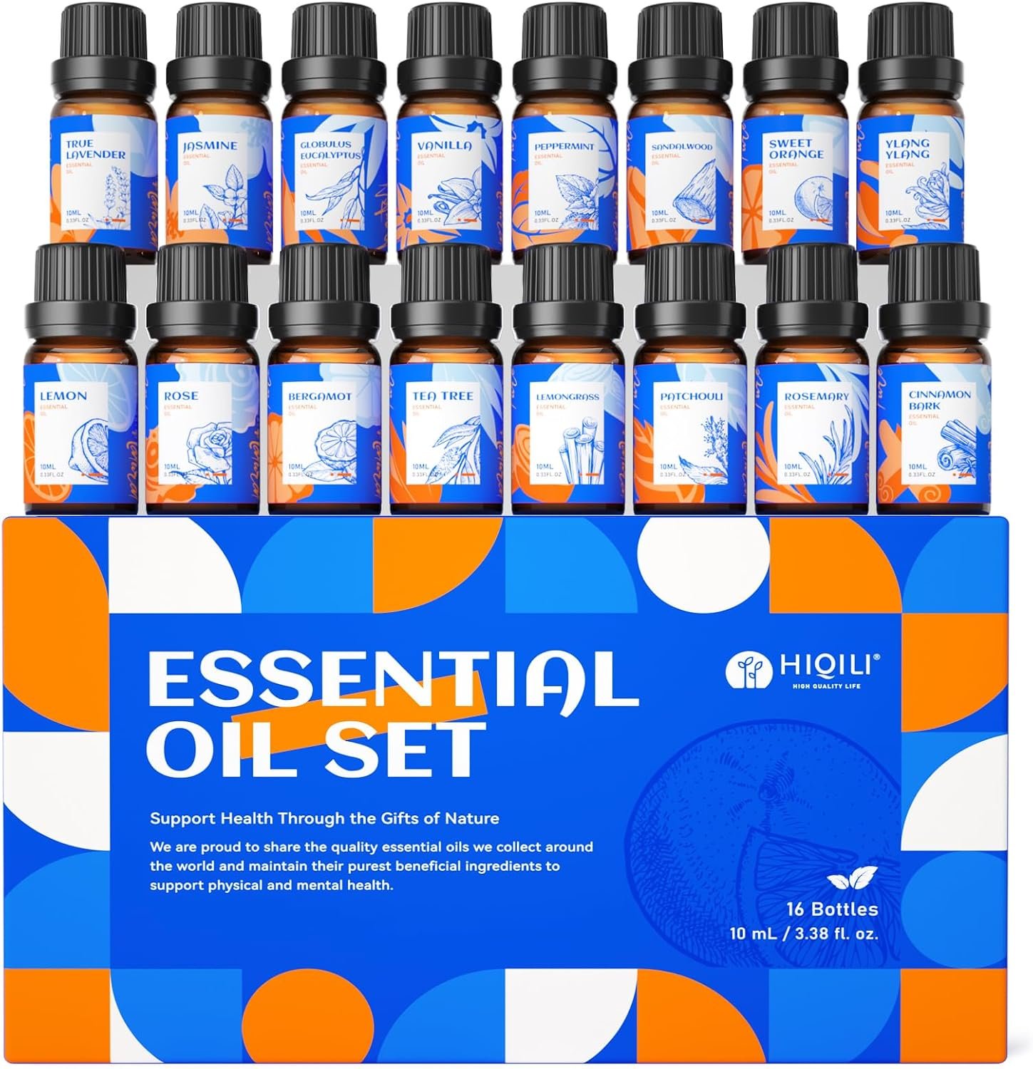 HIQILI Essential Oils Set,Top 16 Aromatherapy Oils for Diffusers for Home,Plant Therapy,Candle Making,Laundry Fragrance,Humidifiers,Skin Care