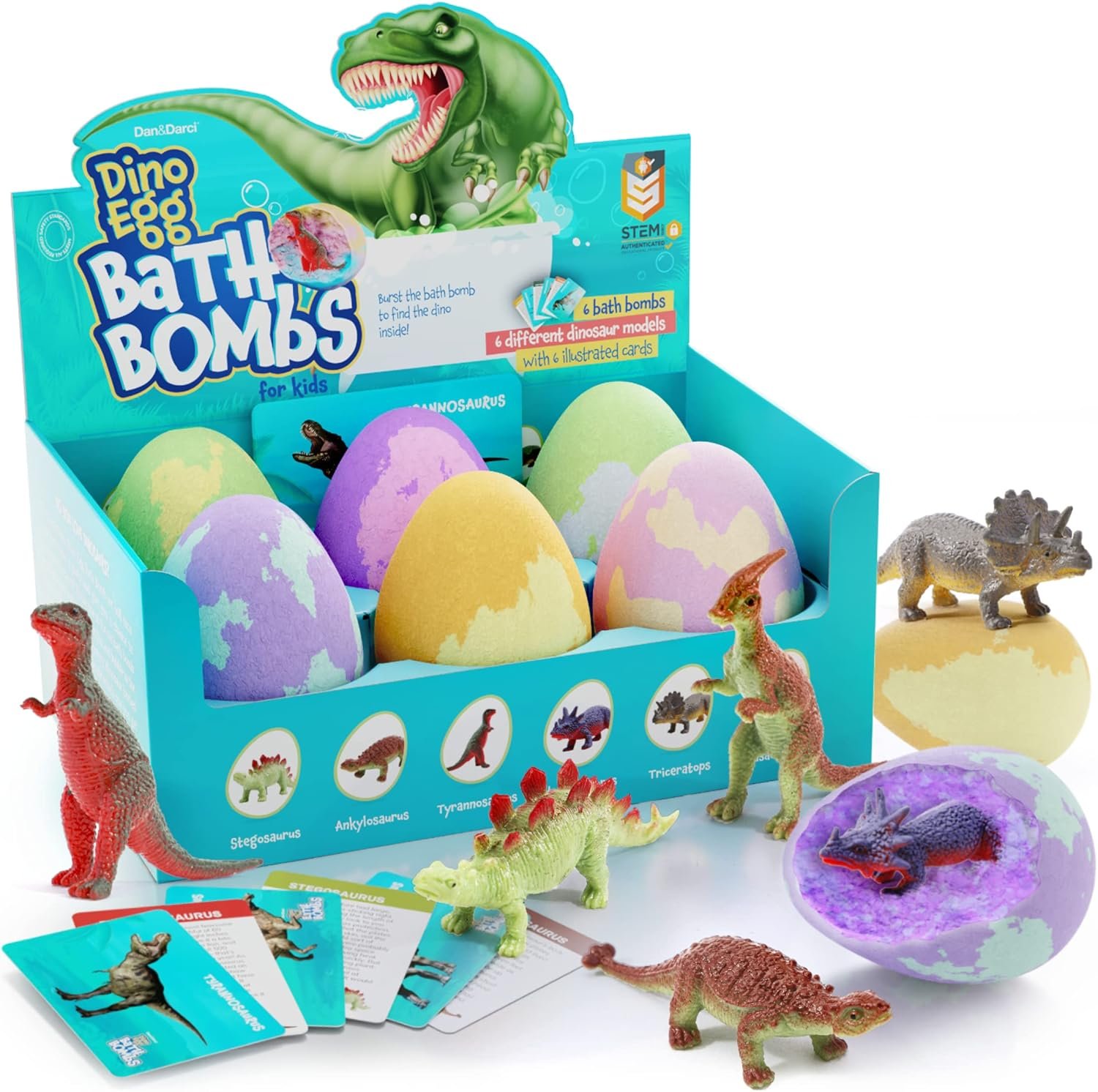 Dan&Darci Dino Egg Bath Bombs for Kids – Easter Basket Stuffers – Kid Baths Bomb with Surprise Inside – Dinosaur Toys Gift for Boys and Girls Ages 6 7 8 Years Old Gifts – Fun Educational Toy Fizzy