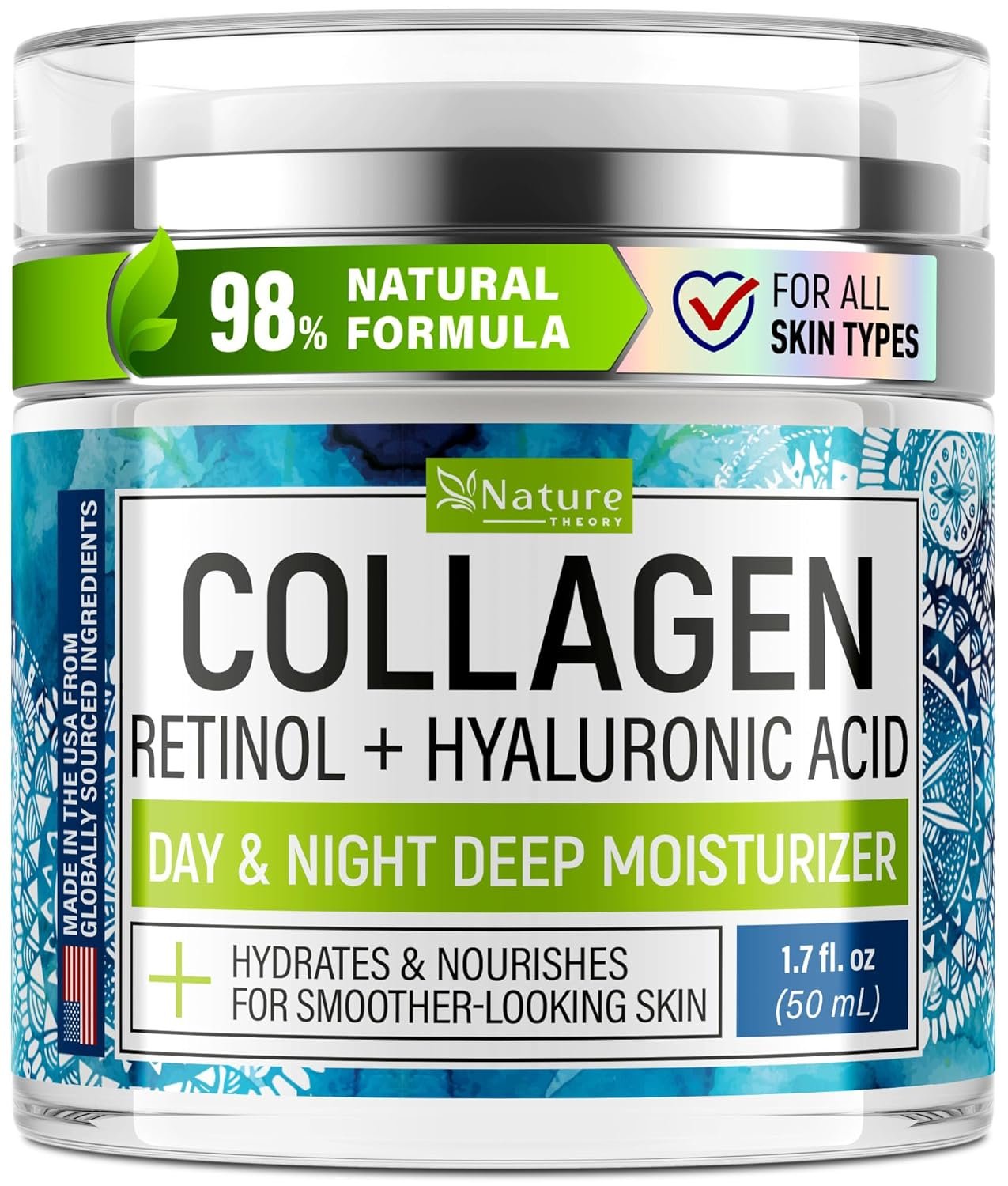 Collagen Cream for Face with Retinol – Anti Aging & Wrinkle Face Moisturizer – Day-Night Facial Moisturizer for Skin Firming & Tightening – Hyaluronic Acid & Vitamin E Care for Women & Men – 1.7oz