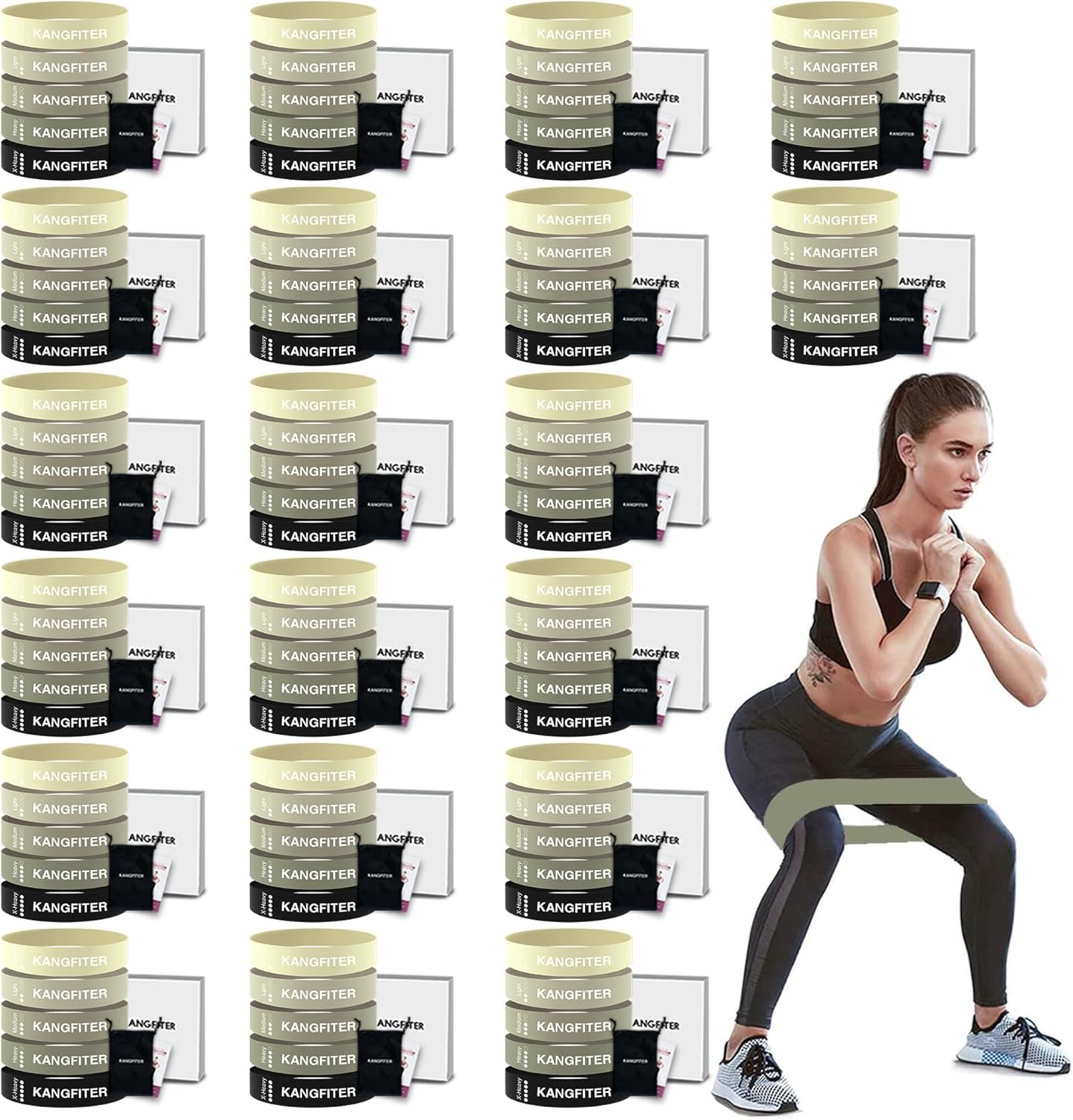 KANGFITER 100 PCS Bulk Resistance Bands Latex, Loop Exercise Bands Set for Gym Members Sports Class Students Gift, 5 Pieces Each Set with Storage Bag, Fitness Bands for Outdoor Home Gym Yoga Pilates