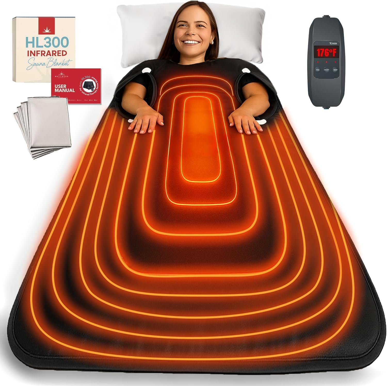 Infrared Sauna Blanket – Portable Sauna Blanket for Home Weight Loss and Detox, Personal Far Infrared Dry Therapy Bag for One Person Relaxation with Adjustable Temp 95-176°F. 110V 500 Watts 70″ x 31″