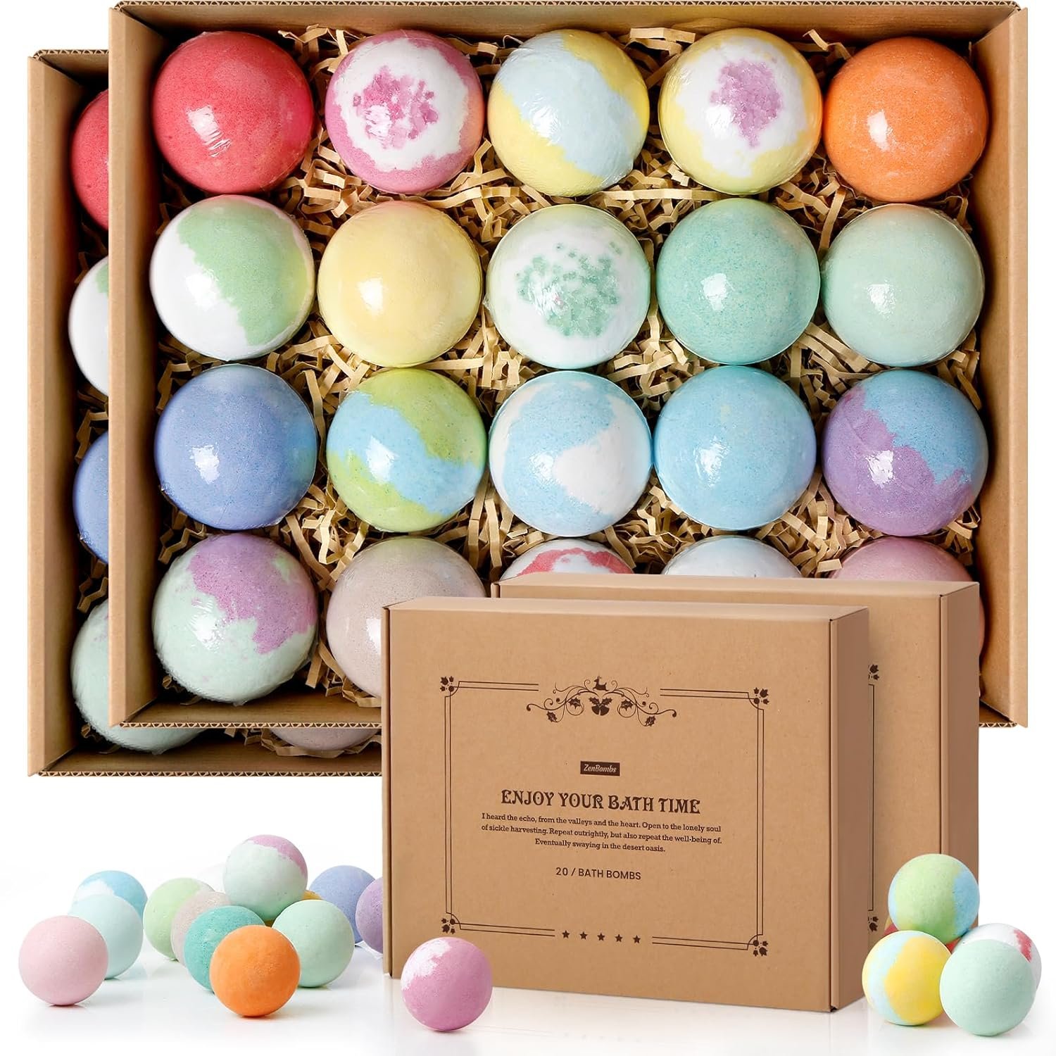 ZenBombs Bath Bombs Set, 40 pcs Natural Shea Butter & Safe Oil Bath Bomb for Skin Moisturizing, Handmade Bubble Bath & Fizzy, Ideal Presents for Women (2 Sets)