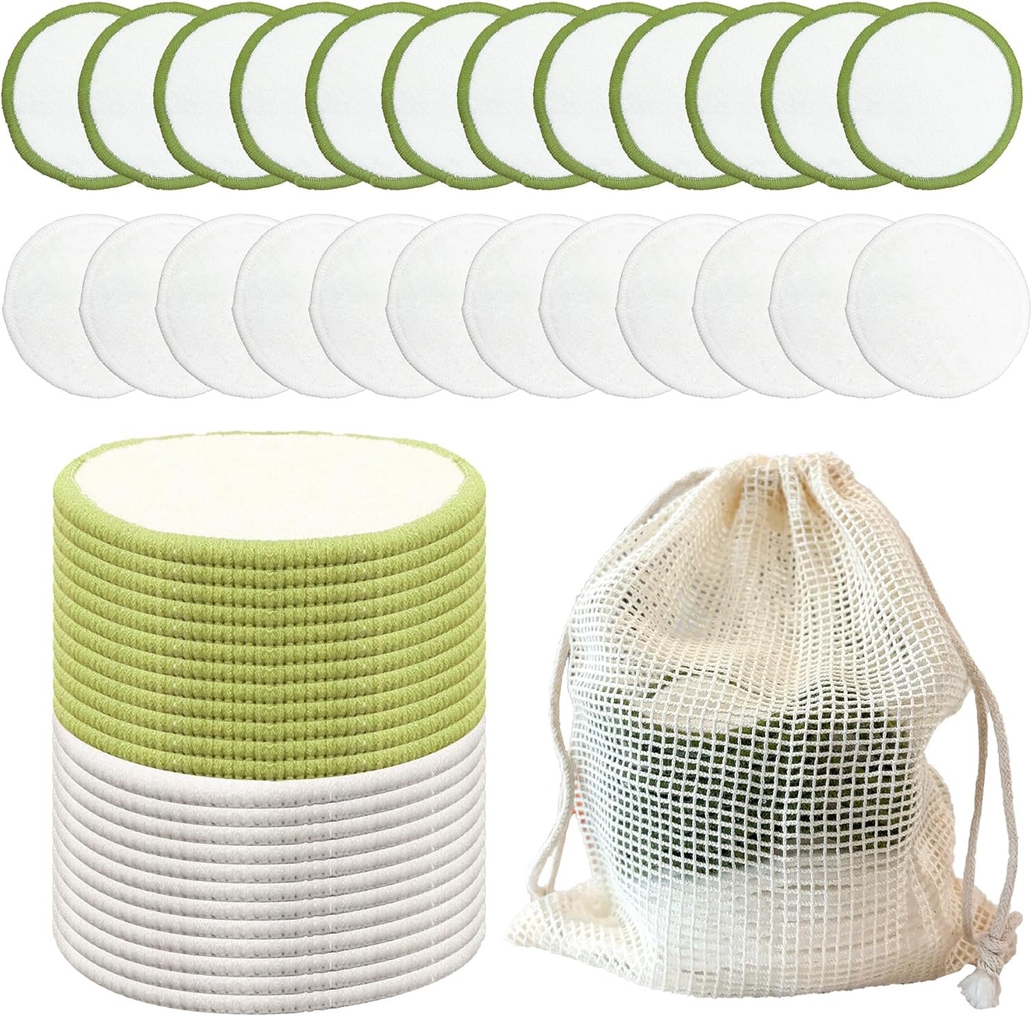 Chloven Reusable Makeup Remover Pads 24 Pack – Washable Eco-Friendly Bamboo Velour Pads for All Skin Types,Bamboo Reusable Cotton Rounds for Toner, with Cotton Bag and Round Box for Storage