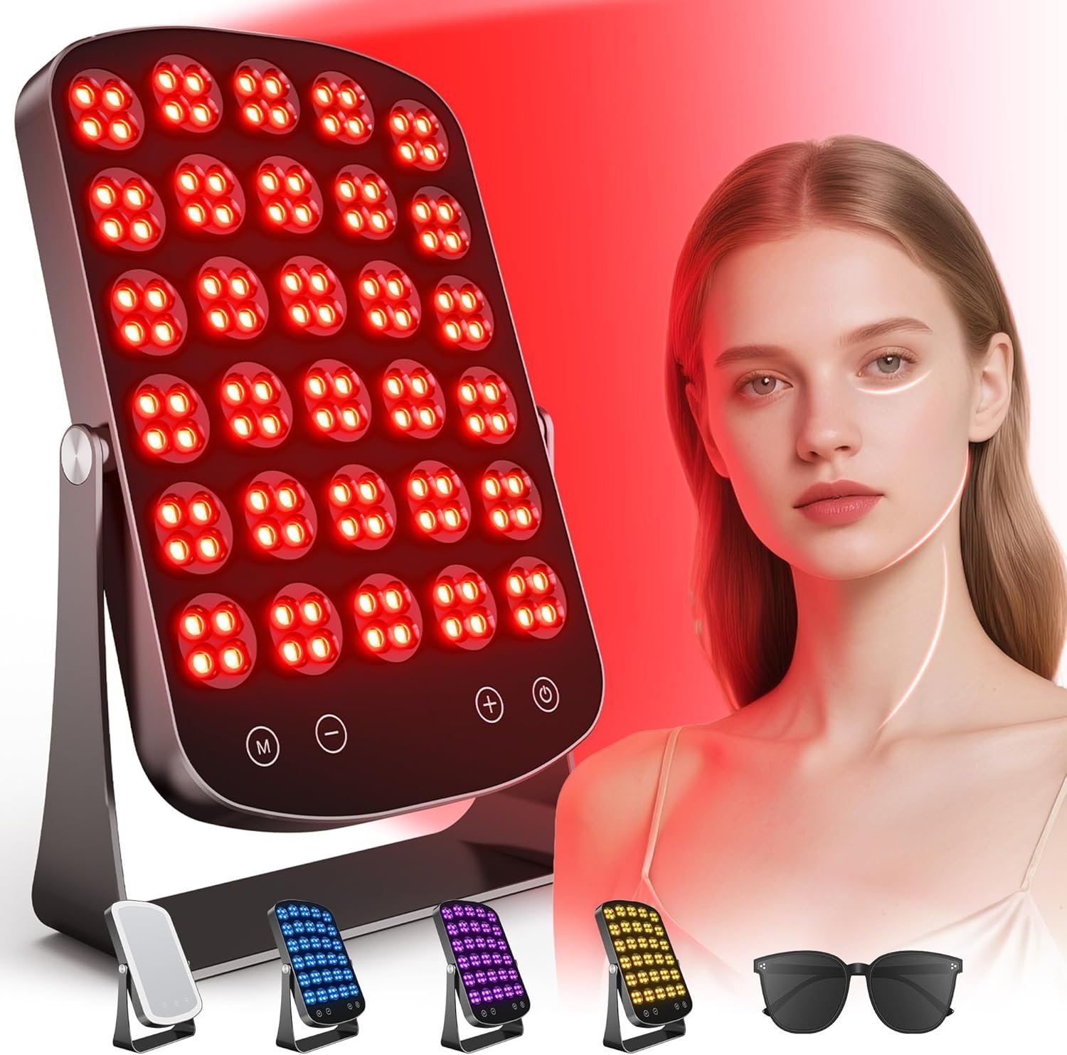 Red Light Therapy Panel, 460/590/660/850nm 4-Color Light Mode, 120 LEDs Facial Infrared Light Therapy Devices with Lighted Makeup Mirror, Timer, Portable Red Light Therapy for Face, Body, Pain Relief
