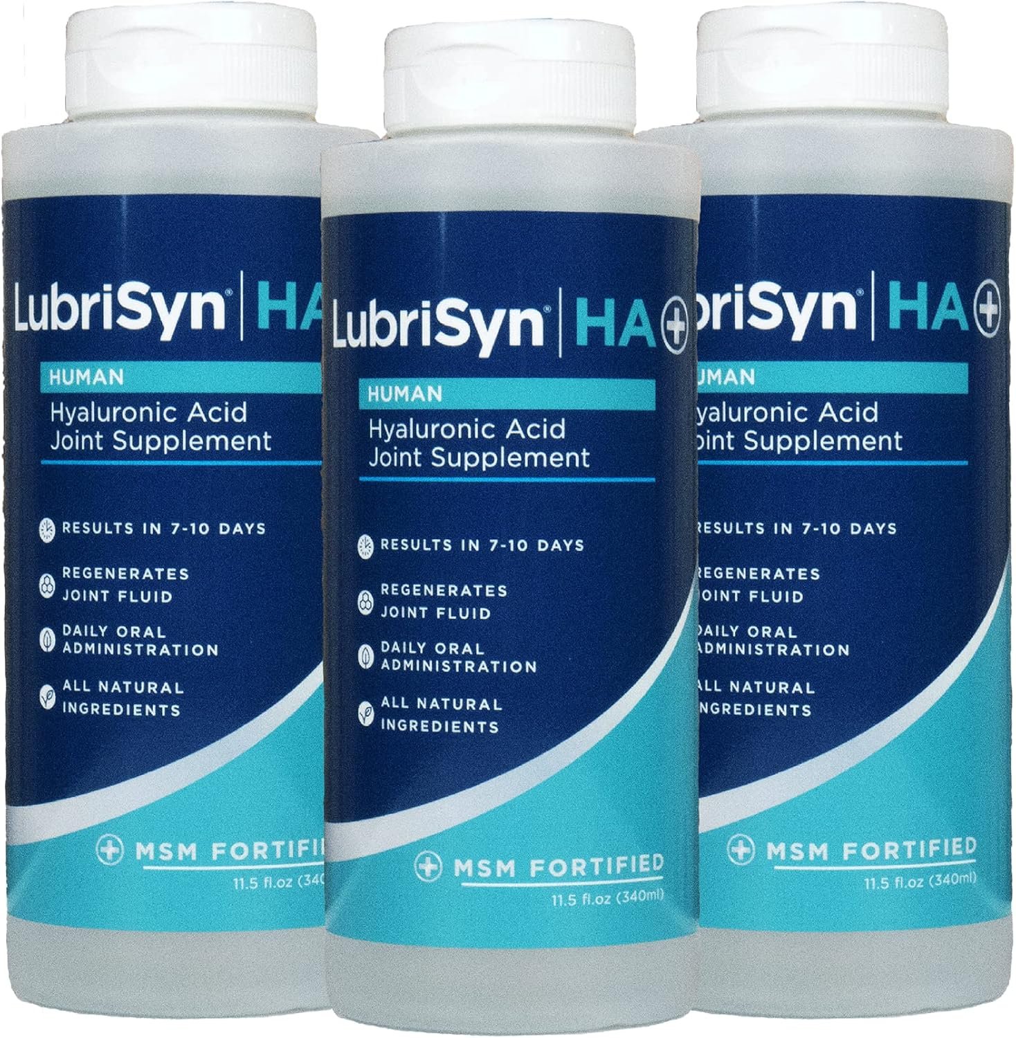 LubriSyn HA Plus Human Liquid Hyaluronic Acid Plus MSM Joint Supplement, Oral HA for People, Supports Healthy Knees, Hips & Joint Function for Men & Women, 30-Day Supply, 11.5 oz, 3 Pack