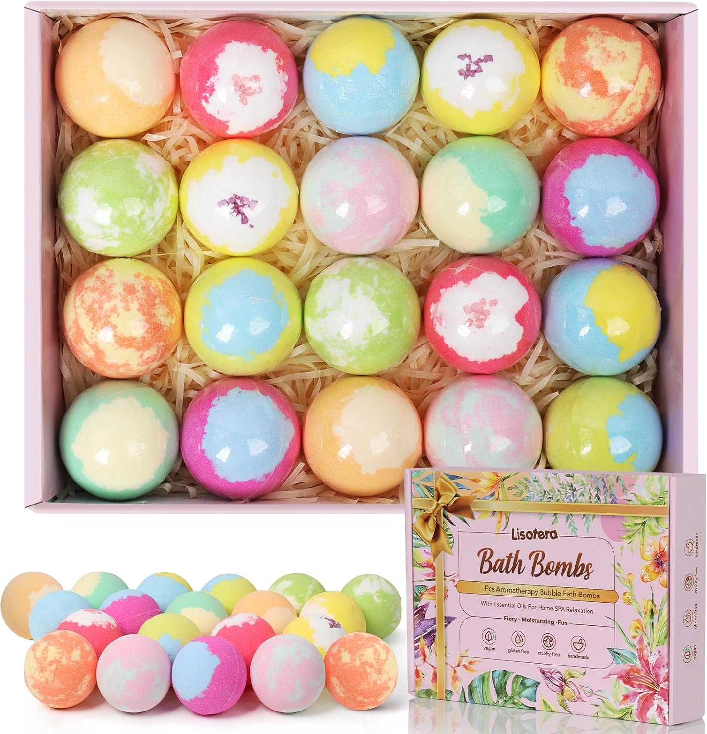 Bath Bombs for Women, 20 Bath Bombs Gift Set with Shea Butter Moisturizing & Essential Oils, Mothers Day Gifts for Mom, Women, Her/Him, Girlfriend, Wife, Birthday, Spa Relaxing Bubble Bath Fizzy Ball