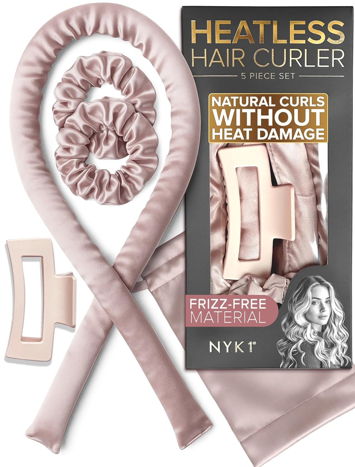 Heatless Hair Curler For Effortless Waves & Curls (5pc Set) NYK1 Satin Heatless Curls Overnight For No-Frizz Curl – 40″ Overnight Blowout Rods For Easy Styling For All Hair Types And Lengths