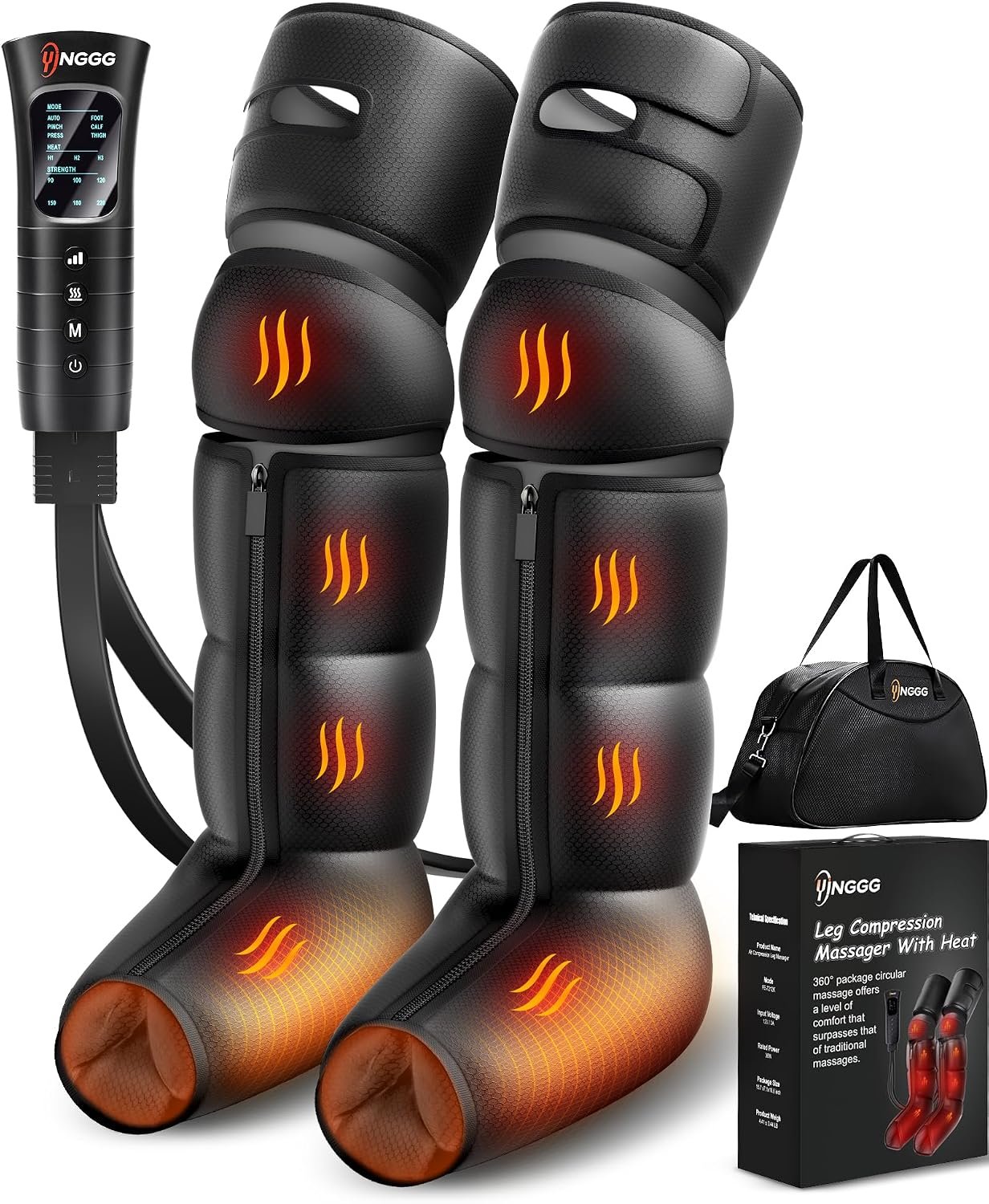 YINGGG Leg Massager with Heat and Compression – Foot and Calf Massage Sleeve with 3 Heat, 6 Intensities, 6 Modes, Compression Boots for Circulation and Pain Relief