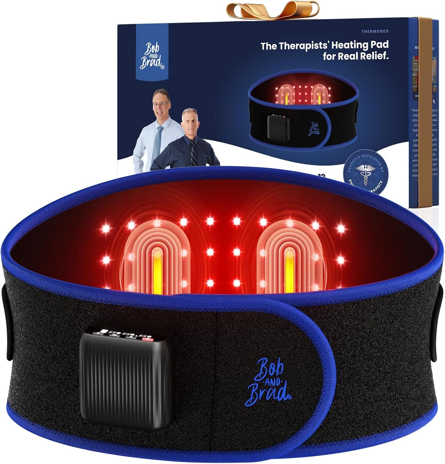 BOB AND BRAD ThermoRed Heating Pad Belt Massager for Lower Back Support, FSA Cordless Wearable Near Infrared Heat & Red Light Lumbar Back Wrap with Adjustable Vibration HSA Eligible, Gift for Family