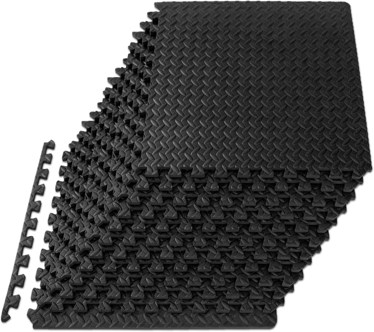 ProsourceFit Exercise Puzzle Mat ½-inch, EVA Interlocking Foam Floor Tiles for Home Gym, Workout Equipment, Kids Play Areas, Black, 48 SQ FT – 12 Tiles