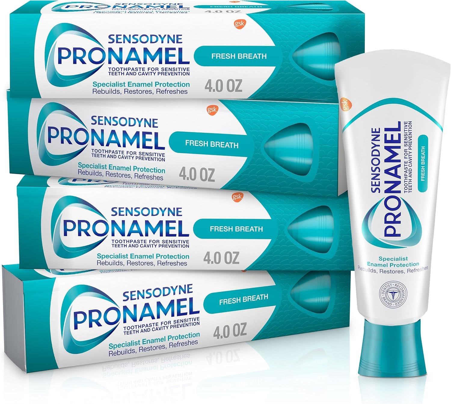 Sensodyne Pronamel Fresh Breath Enamel Toothpaste for Sensitive Teeth and Cavity Protection, Fresh Wave – 4 oz (4 Pack)