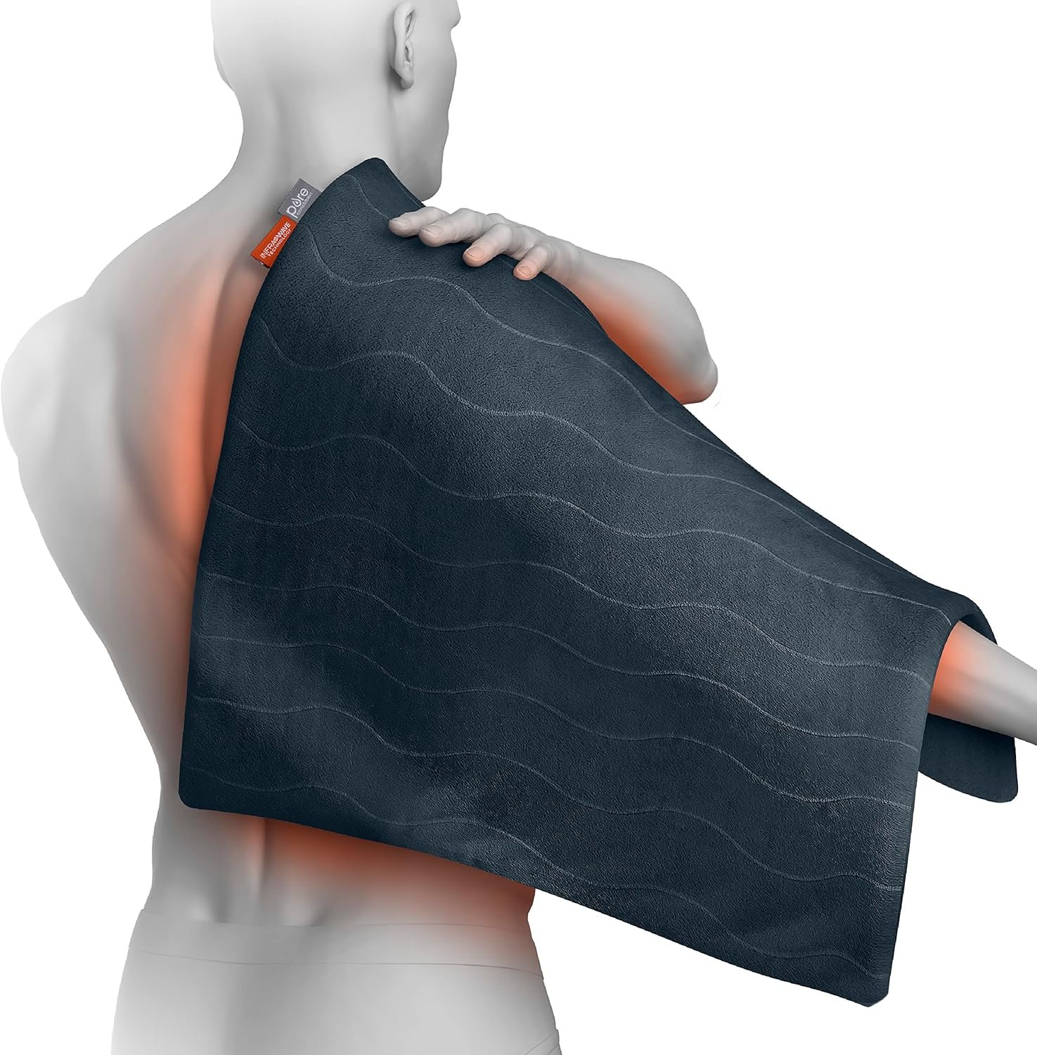 Pure Enrichment PureRelief Pro Far Infrared Ultra-Wide Heating Pad – Muscle Relief for Back, Neck, Shoulder, & Knee Pain in Athletes, 4 Heat Settings, Dry/Moist Heat, 20” x 24” Wide Size (Iron Gray)