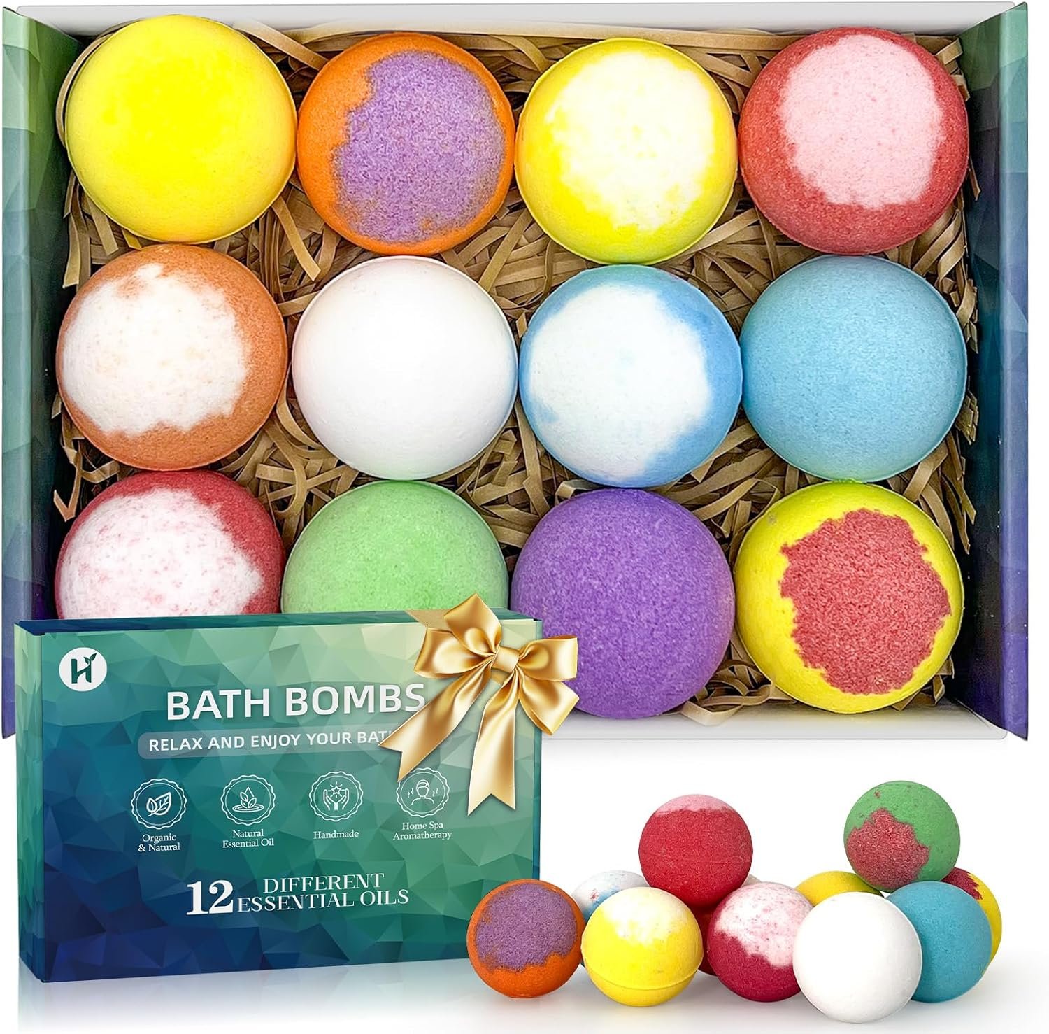 Bath Bombs Birthday Gifts for Women & Men Set, 12 Pack Handmade Natural Organic Bath Bomb with Shea Butter, Fathers Day Gift for Dad Husband from Wife Daughter, Spa Relaxing Self Care