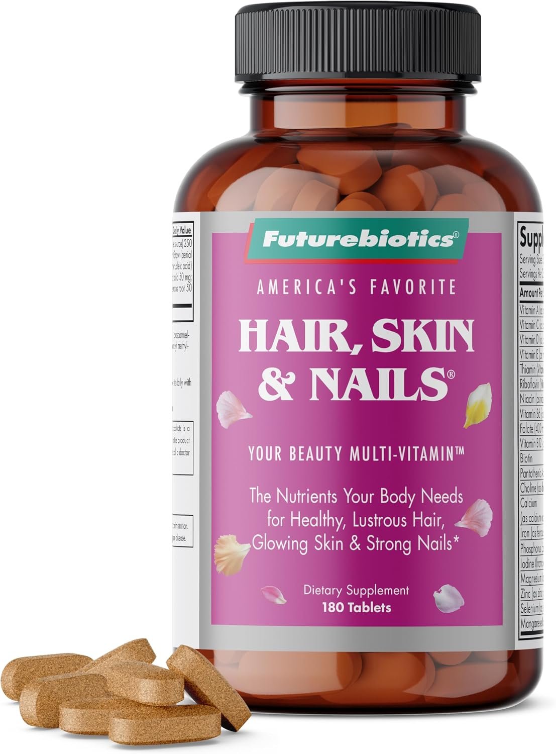Futurebiotics Hair, Skin & Nails Beauty MultiVitamin with Biotin, Hair Vitamins and Skin Vitamins that Promote Healthy Hair and Nail, 180 Tablets