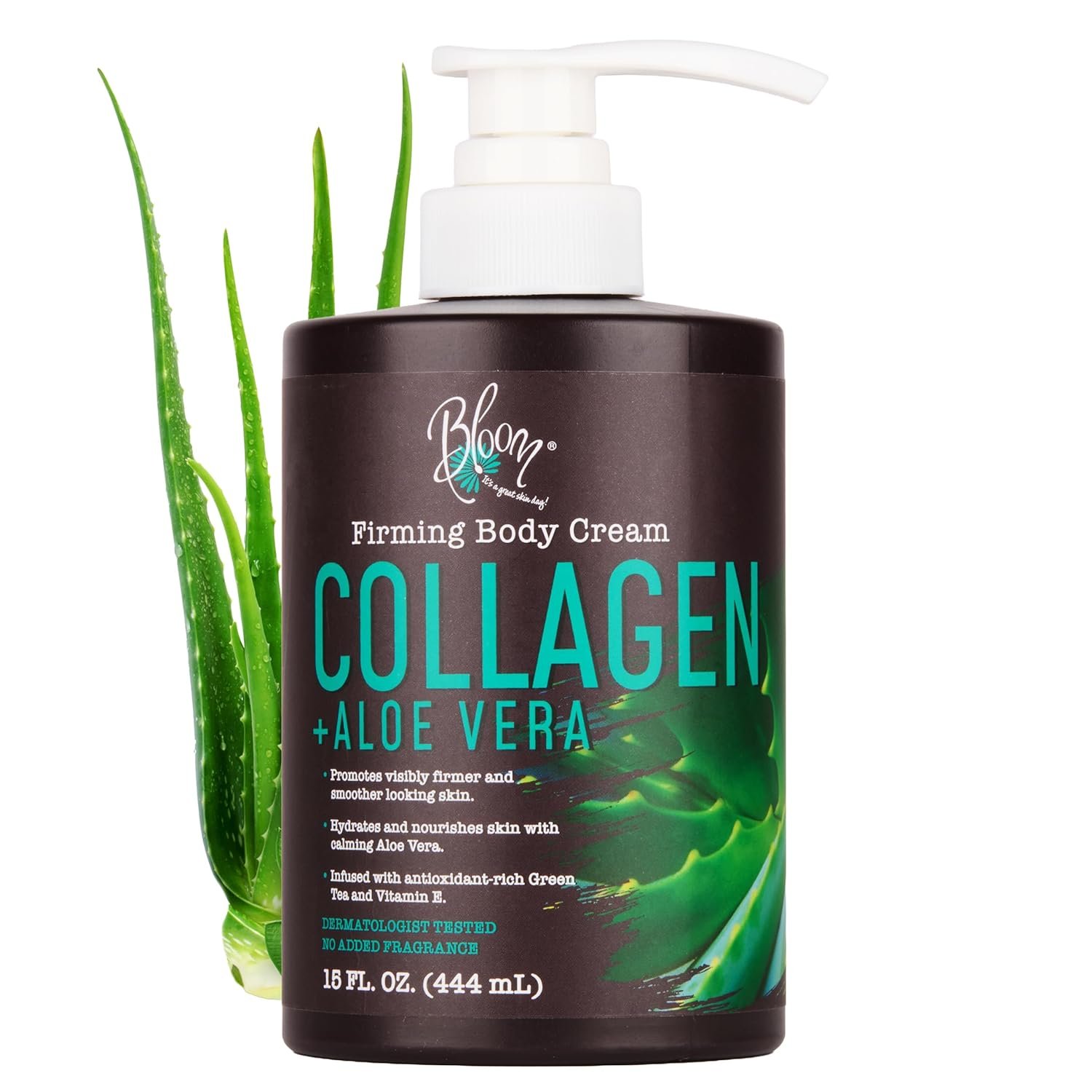 BLOOM IT’S A GREAT SKIN DAY! Men & Women Collagen Cream + AloeVera & Vitamin E Body Lotion & Face Moisturizer | Fragrance Free Skin Firming Lotion | Anti Aging Crepey Skin Tightening Cream | 15 Ounce