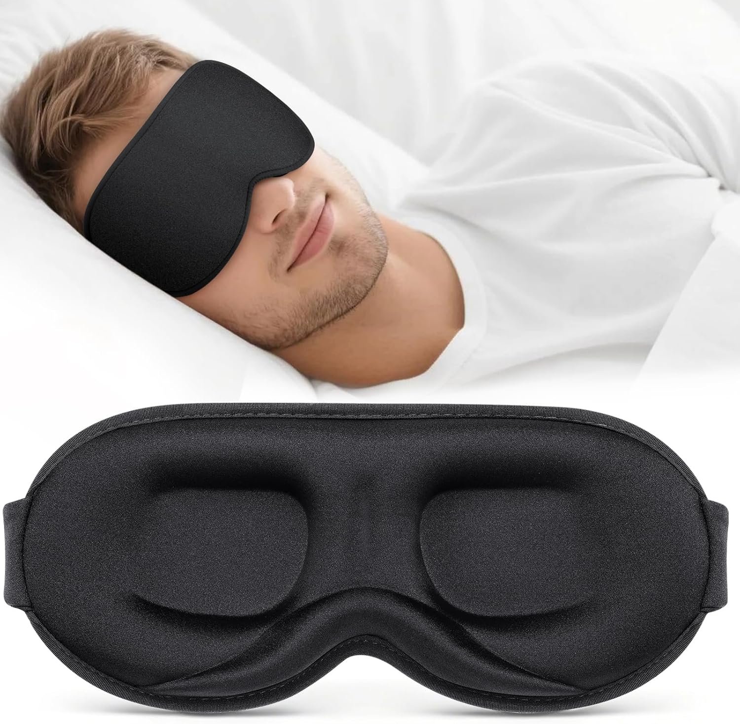 Sleep Mask for Men Women – 100% Blackout Eye Masks for Sleep – 3D Soft Sleeping Mask for Side Sleepers – Zero Pressure Lash Extensions Eye Cover Shade for Airplane Travel Essentials, Black