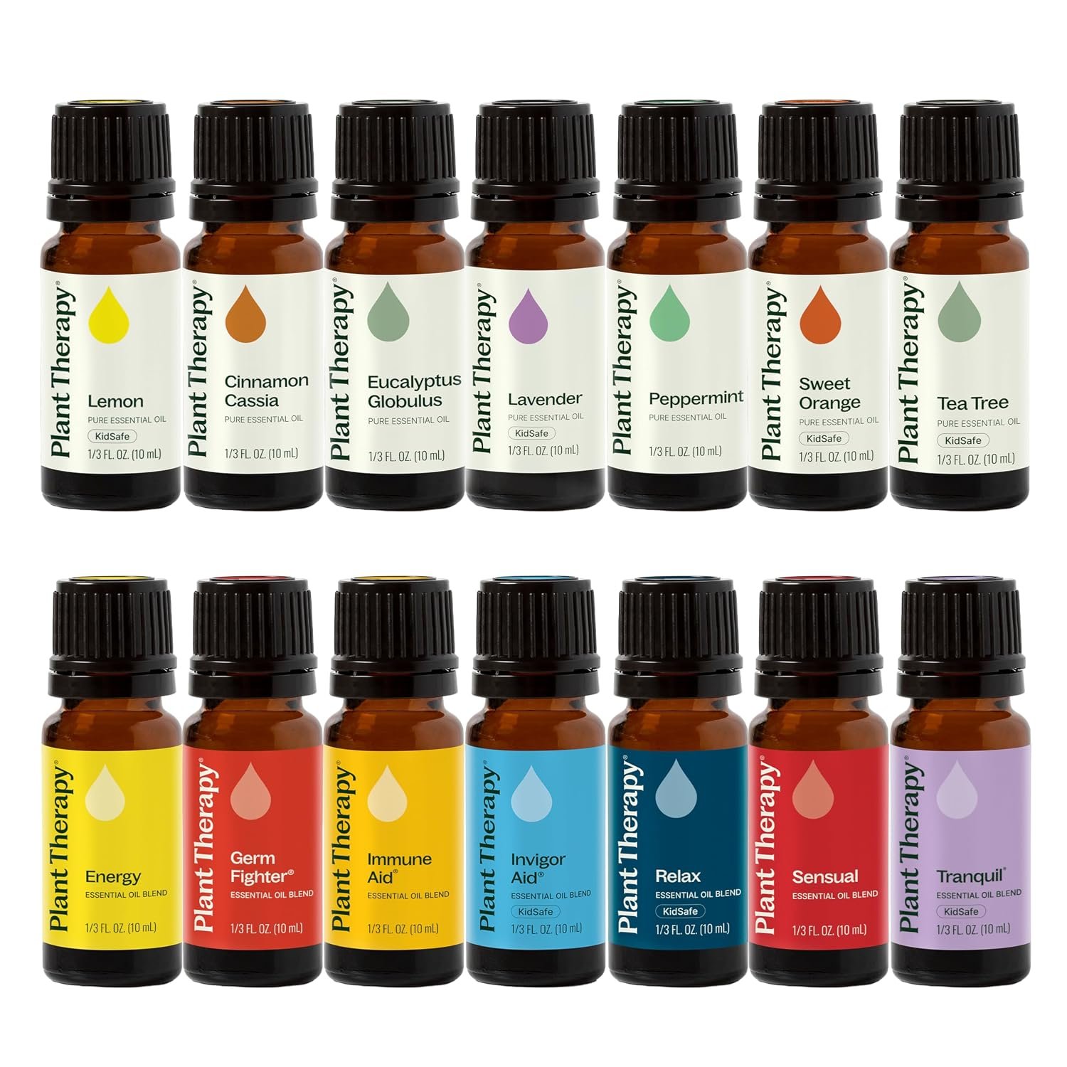 Plant Therapy 7 & 7 Essential Oils Set, 7 Most Popular Single Essential Oils Plus 7 Favorite Blends, Each 10 mL (1/3 oz), 100% Pure, Undiluted, Great for DIYs, Skincare and Essential Oil Diffusers