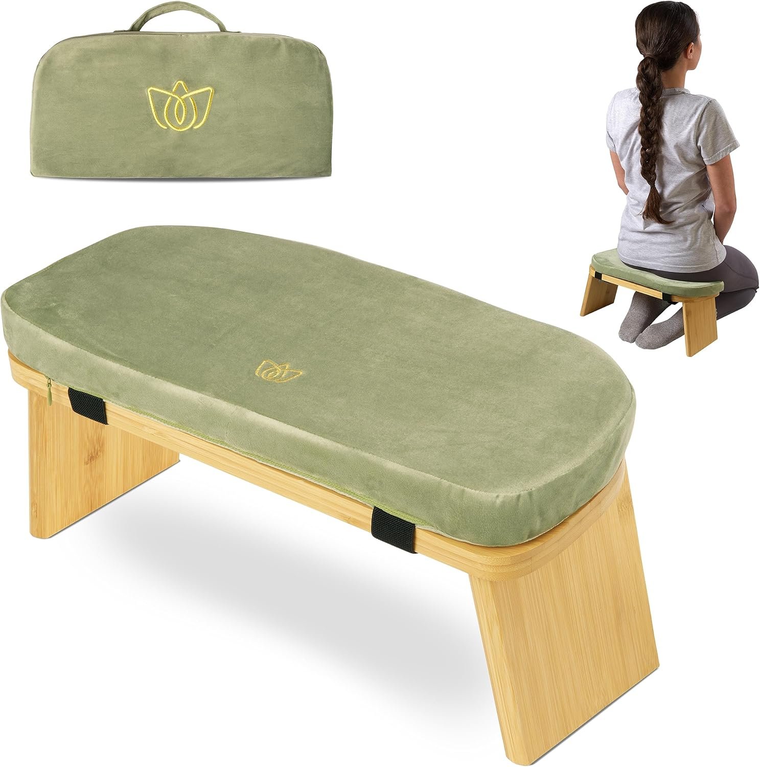Florensi Meditation Bench – Bamboo, Foldable & Ergonomic Meditation Stool – Sturdy Prayer Bench with Meditation Cushion, Comfortable for Kneeling or Sitting – Perfect for Deeper & Longer Meditation