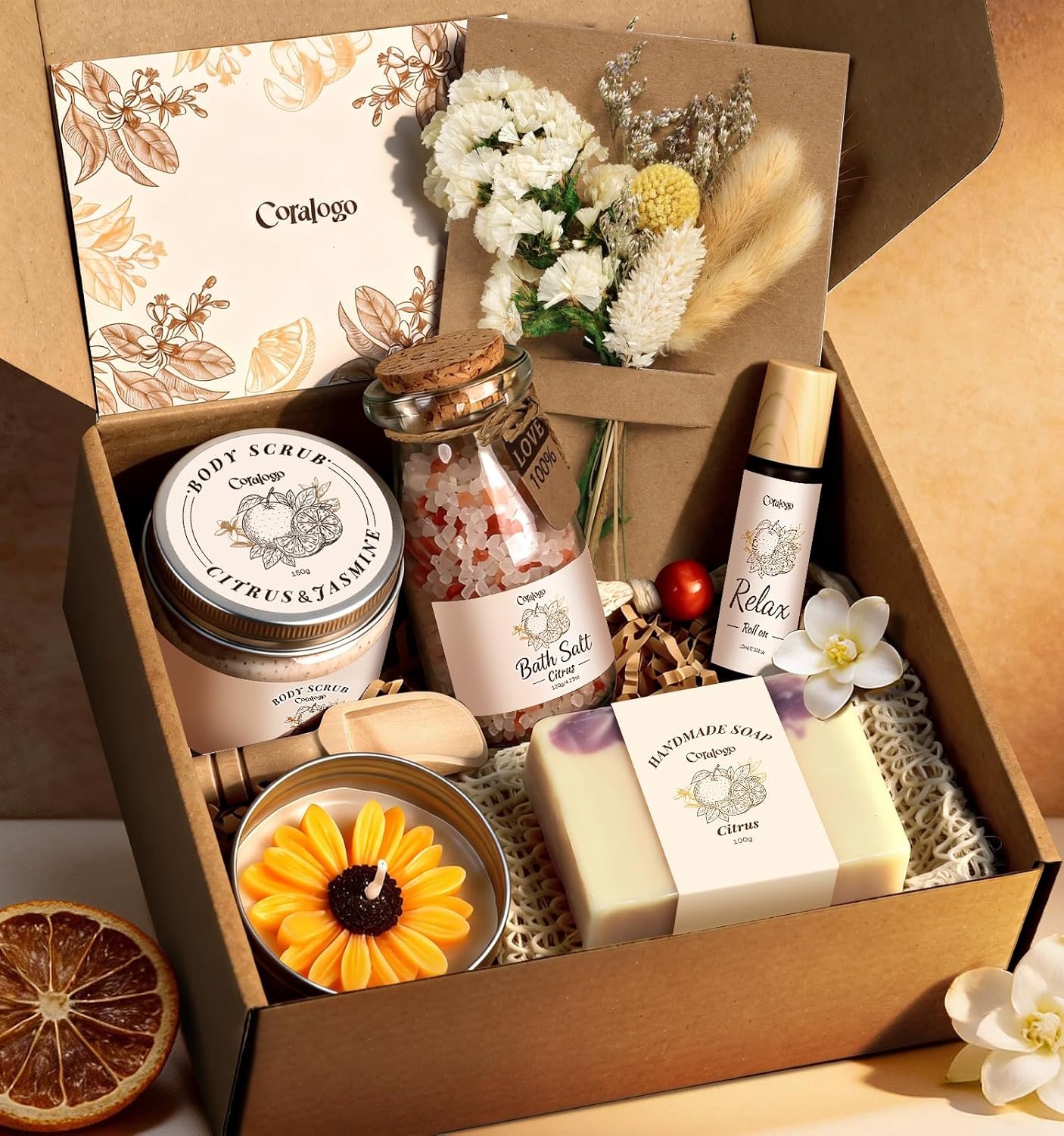 Spa Gift Basket for Women – Natural Pampering Package Citrus Jasmine Scent Bath and Body Works Selfcare Relaxing Thinking of You Birthday Get Well Soon Gift Set for Wife Mom Girlfriend Her