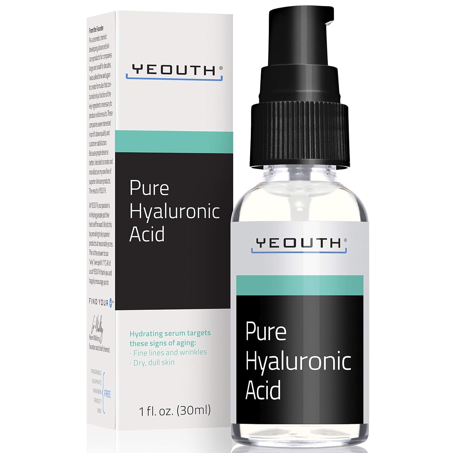 YEOUTH Pure Hyaluronic Acid Serum for Face with 99% Hyaluronic Acid, Plumping Hydrating Serum Targets the Appearance of Fine Lines, Dry and Dull Skin, 1 oz