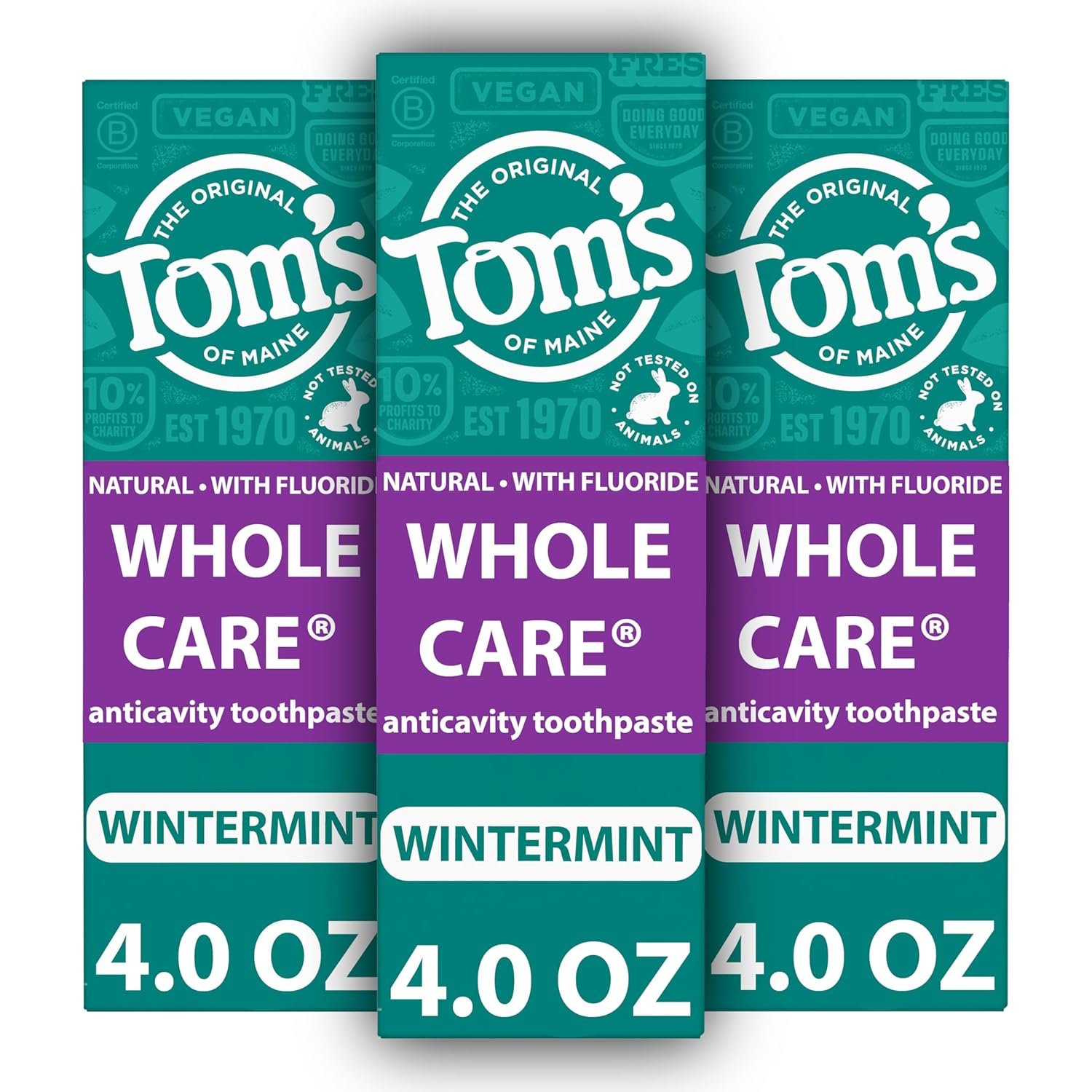 Tom’s of Maine Whole Care Natural Toothpaste with Fluoride, Wintermint, 4 Oz. 3-Pack (Packaging May Vary)