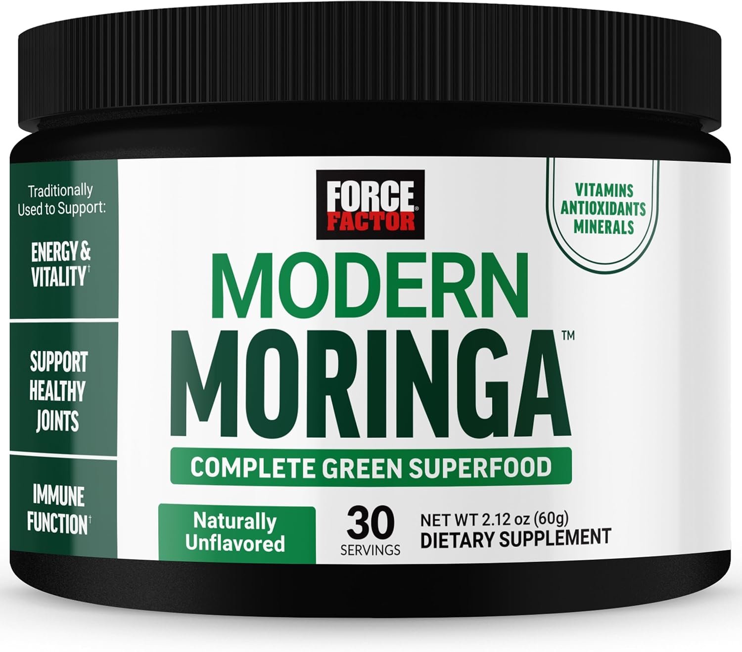 Force Factor Modern Moringa Powder to Support Energy, Vitality & Immune Health, Complete Green Superfood with Antioxidants, Naturally Unflavored, ~30 Servings
