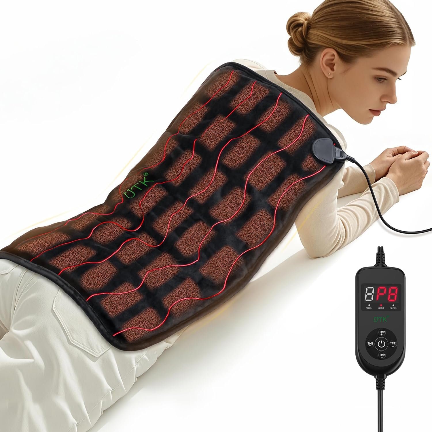 UTK Weighted Heating Pad for Back & Period Pain, 30s Fast Heat, 5X Deeper Far Infrared Heat Pad, 24″X20″ Extra Large for Neck Shoulders,Hotter to 159℉ & 6 Timer,2H Auto Off,Gifts for Women Men Mom Dad