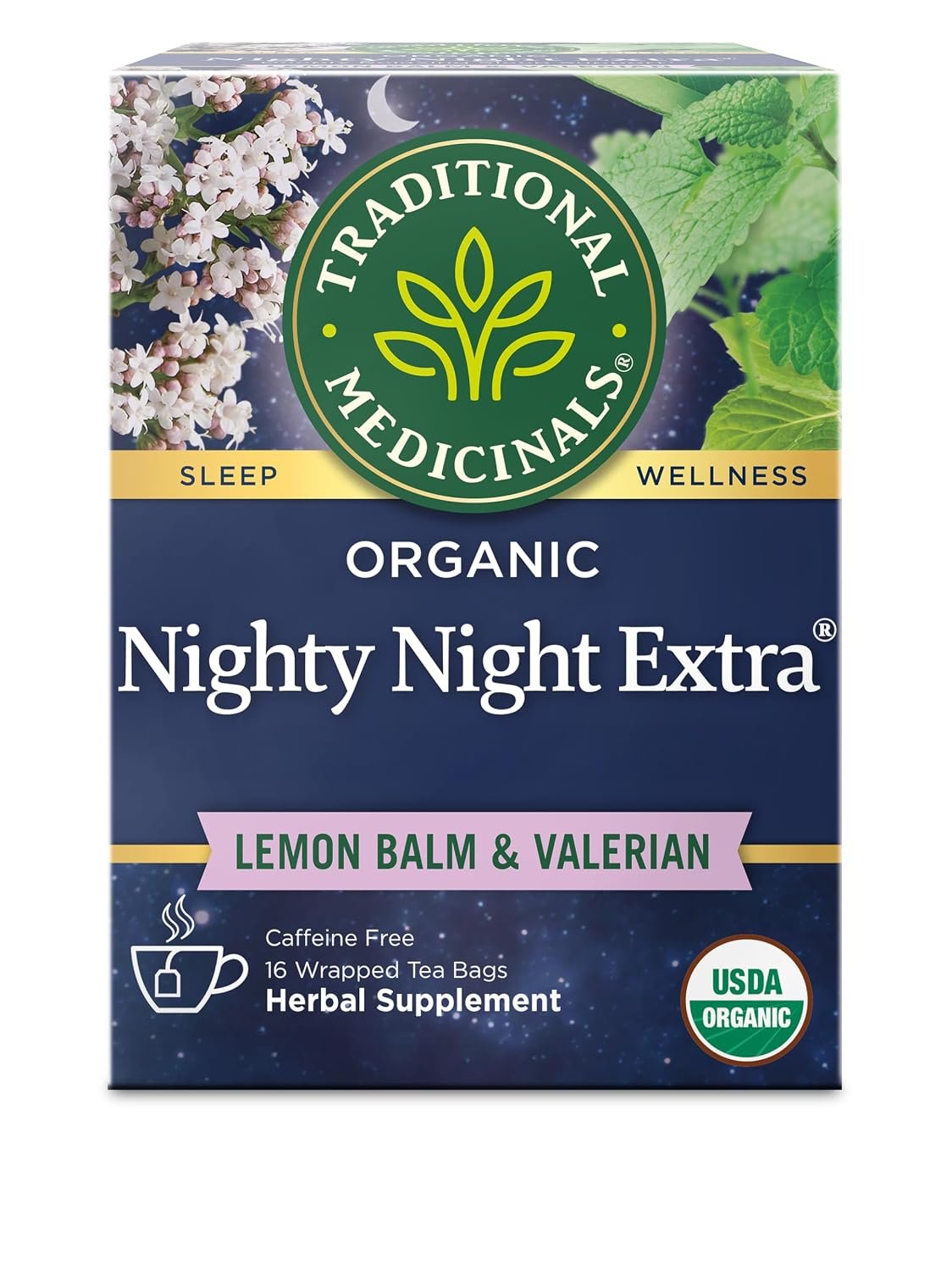 Traditional Medicinals Organic Nighty Night Extra Tea With Valerian Root for Relaxation, 16 Tea Bags (Pack of 1)