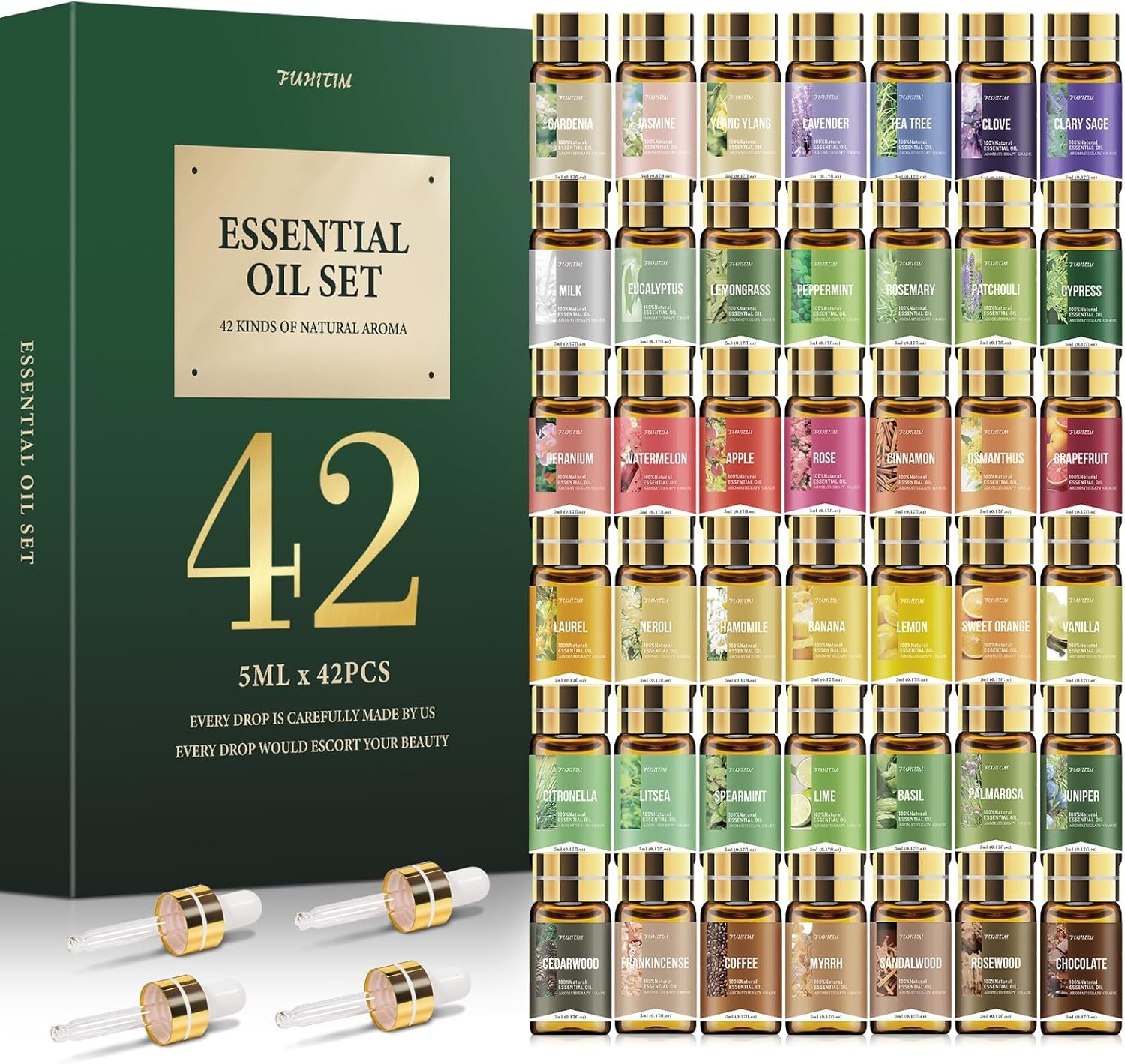 FUHITIM Essential Oil Set, Premium Essential Oils Gift Set for Diffuser, DIY Candle and Soap Making, 42×5 ML (0.17oz)