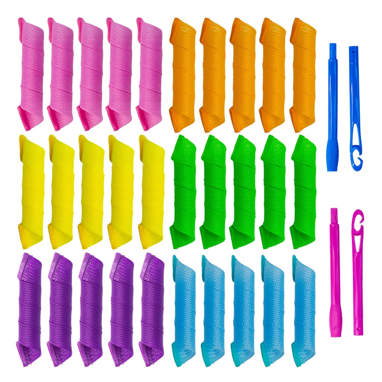30pcs Heatless Hair Curlers Rollers Spiral Curls Styling Kit with 2 Sets Styling Hooks,No Heat Curlers for Women Girl’s (12 Inch/30 cm).