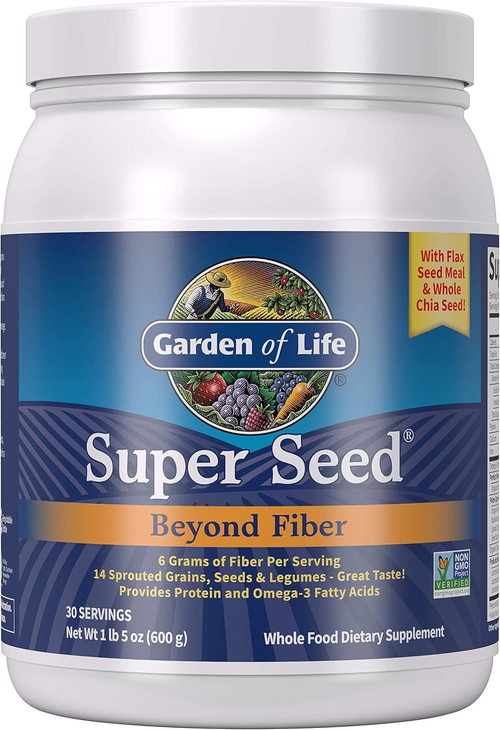 Garden of Life Super Seed – Vegetarian Whole Food Fiber Supplement with Protein and Omega 3, 5oz (600g) Powder
